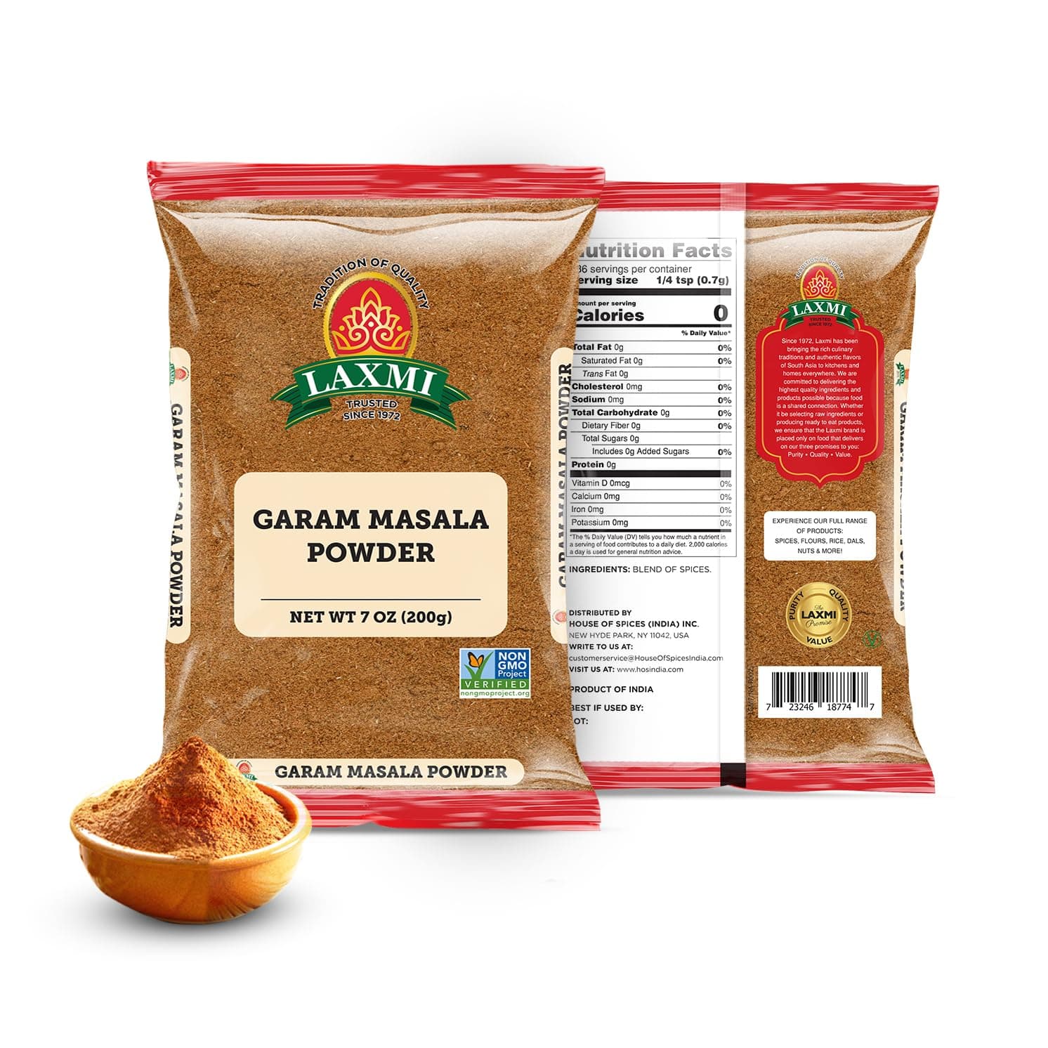 Laxmi Garam Masala 7 Oz (200gm) | A spicy and aromatic blend of our various salt free seasonings and spices | Non-GMO Product | For cooking and seasoning