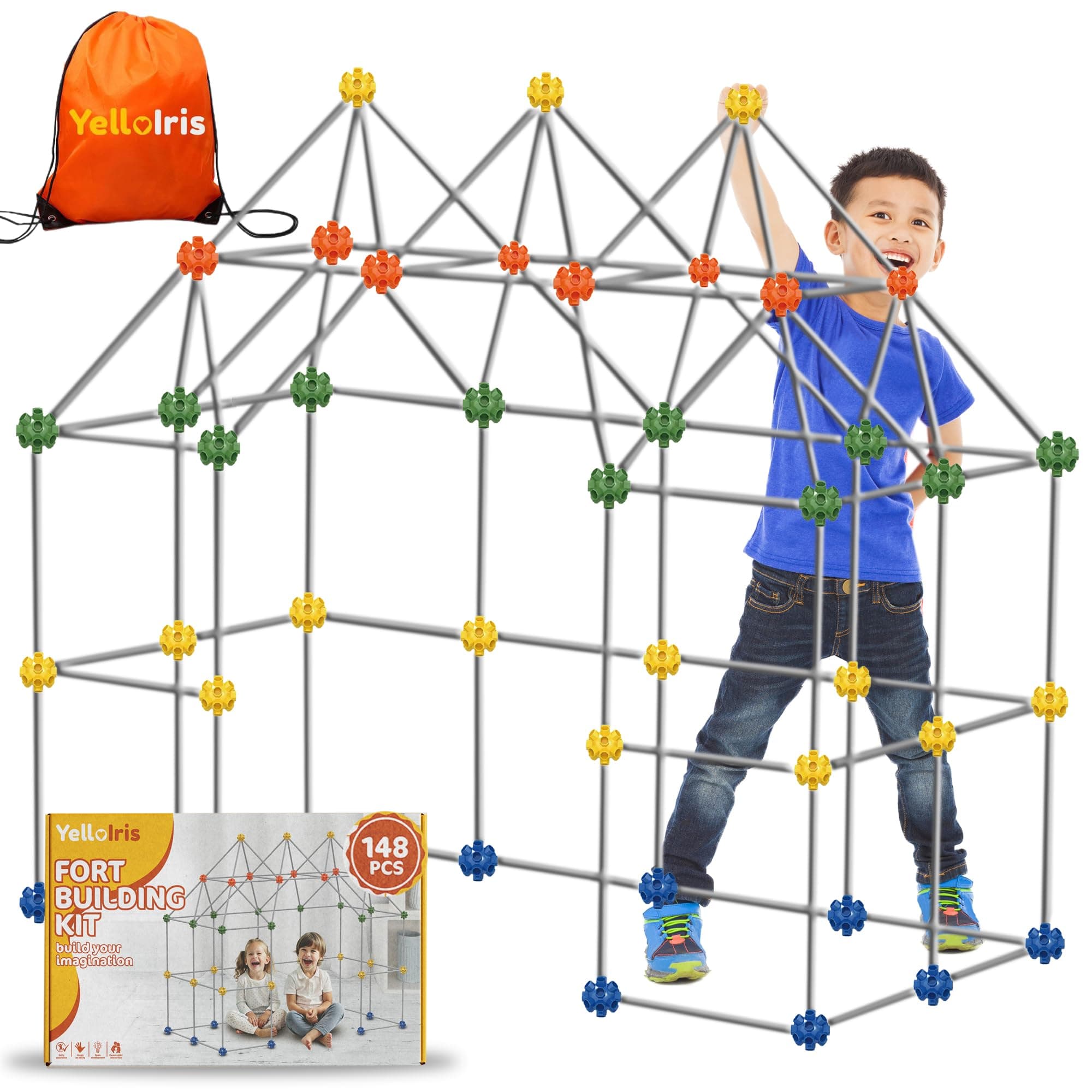 148-Piece Large Fort Building Kit – Durable STEM Construction Kids Toys Ages 4-12 – Indoor & Outdoor Playhouse Set – Easy-to-Build Play Tent with Storage Bag – Unisex Fun & Educational Gift