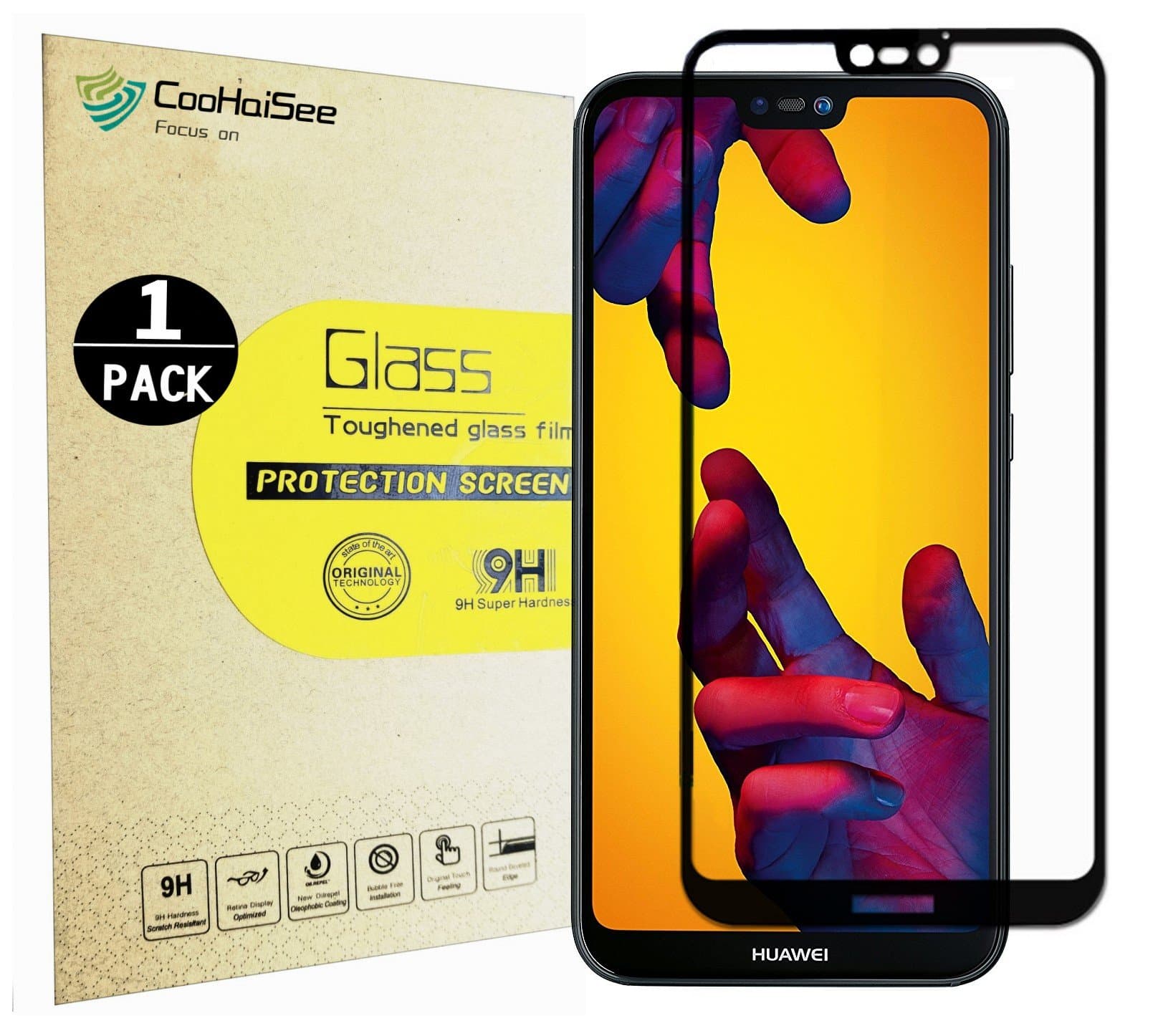 CooHaiSee Huawei P20 Lite Screen Protector, Tempered Glass Screen Protector [0.3mm, 2.5D] [9H Hardness] [Crystal Clear] [Bubble Free] for Huawei P20 Lite.