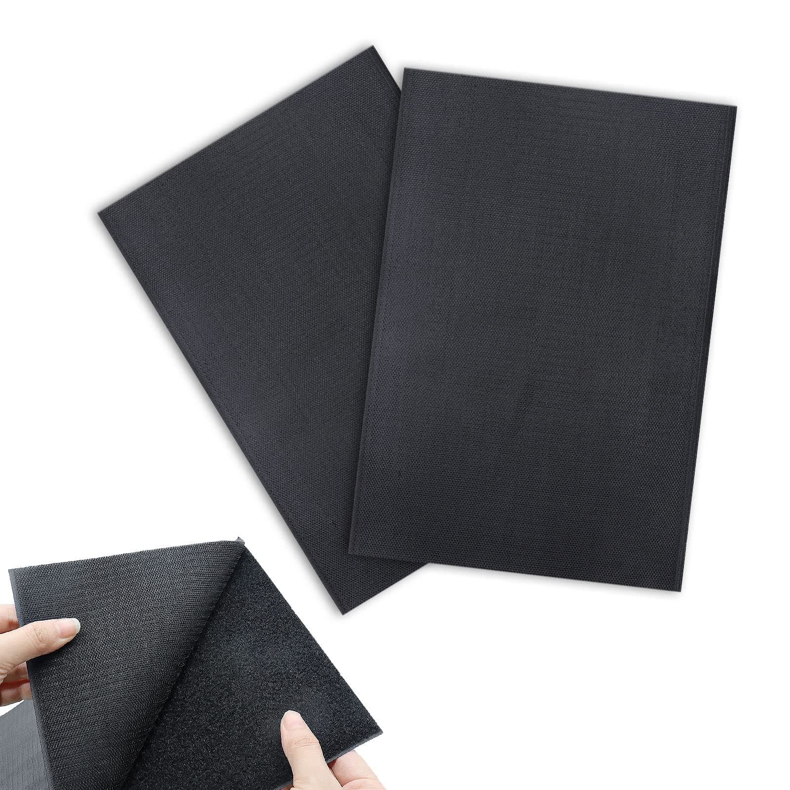 YEJAHY 20 x 30cm Sew-On Hook and Loop Fastener Tape, Black Non-Adhesive Back Nylon Fabric Fastener for Sewing Fixing (2Pcs)