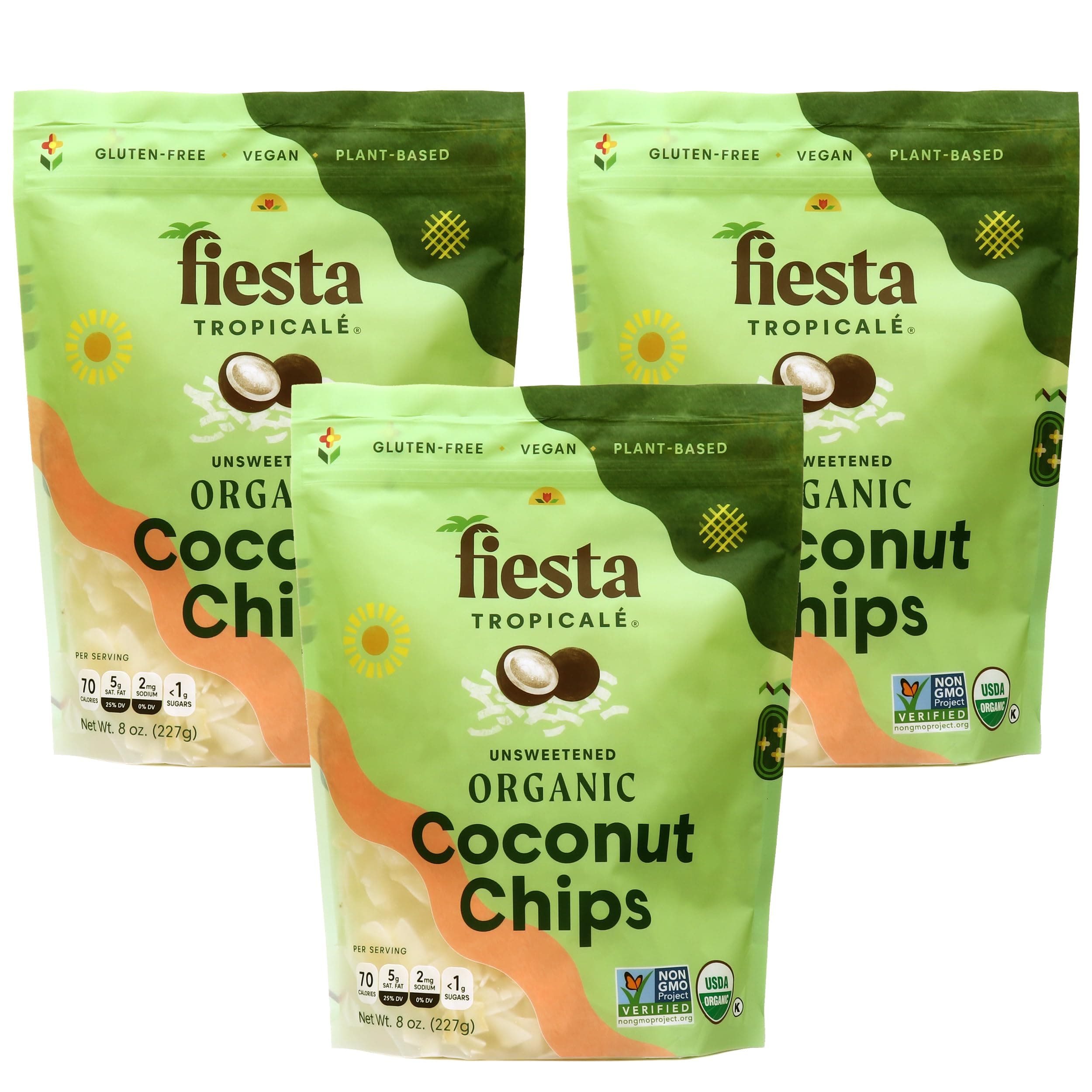 Large Coconut Flakes (Coconut Chips) Organic Keto Unsweetened 8 Ounce Bag (Pack of 3)