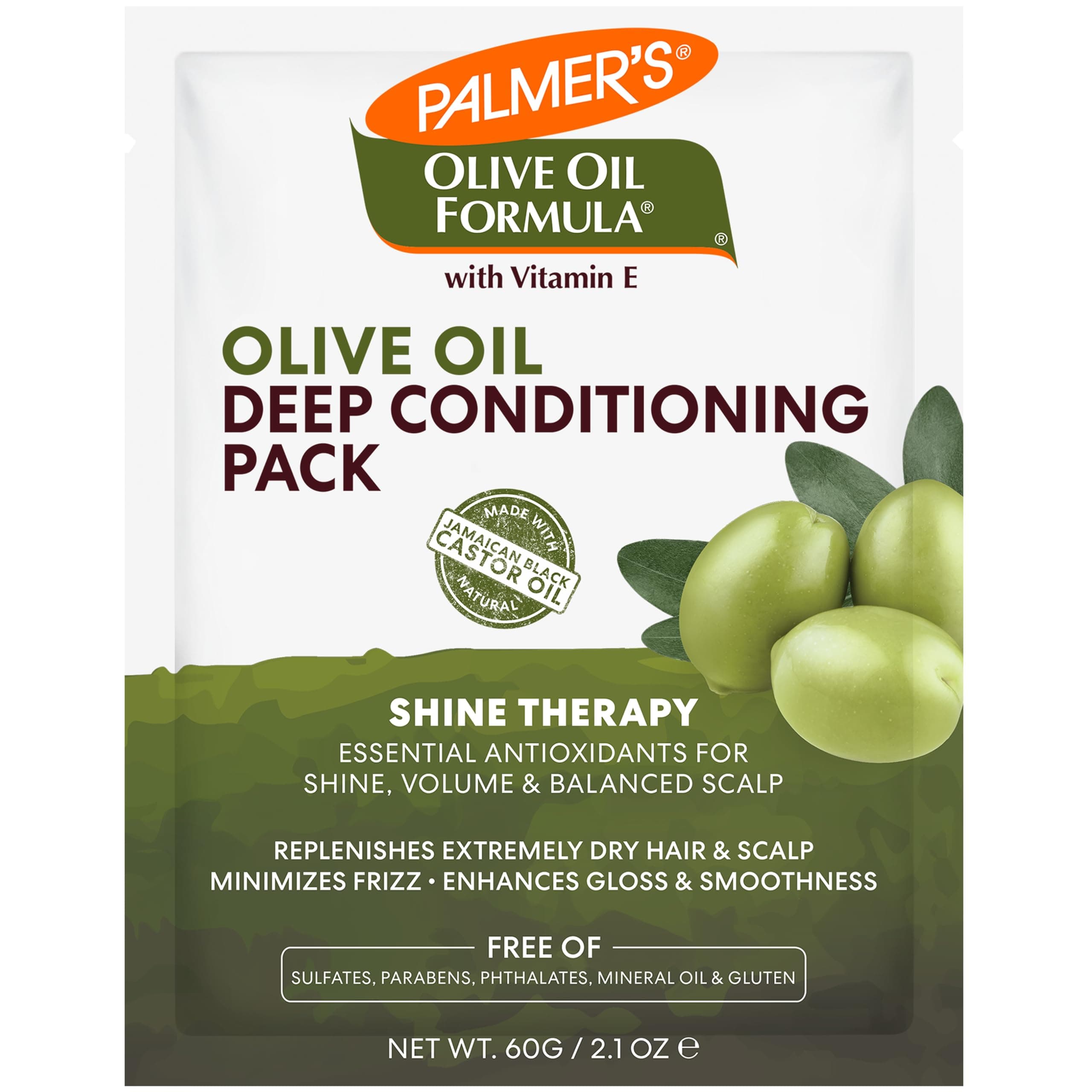 Olive Oil Formula Shine Therapy Deep Conditioning Hair Pack-Vitamin E-For All Curl,Patterns & Textures-Frizz Prone Hair-Repairs Weak hair-No Paraben, Sulphate,Dyes, Mineral Oil-60g
