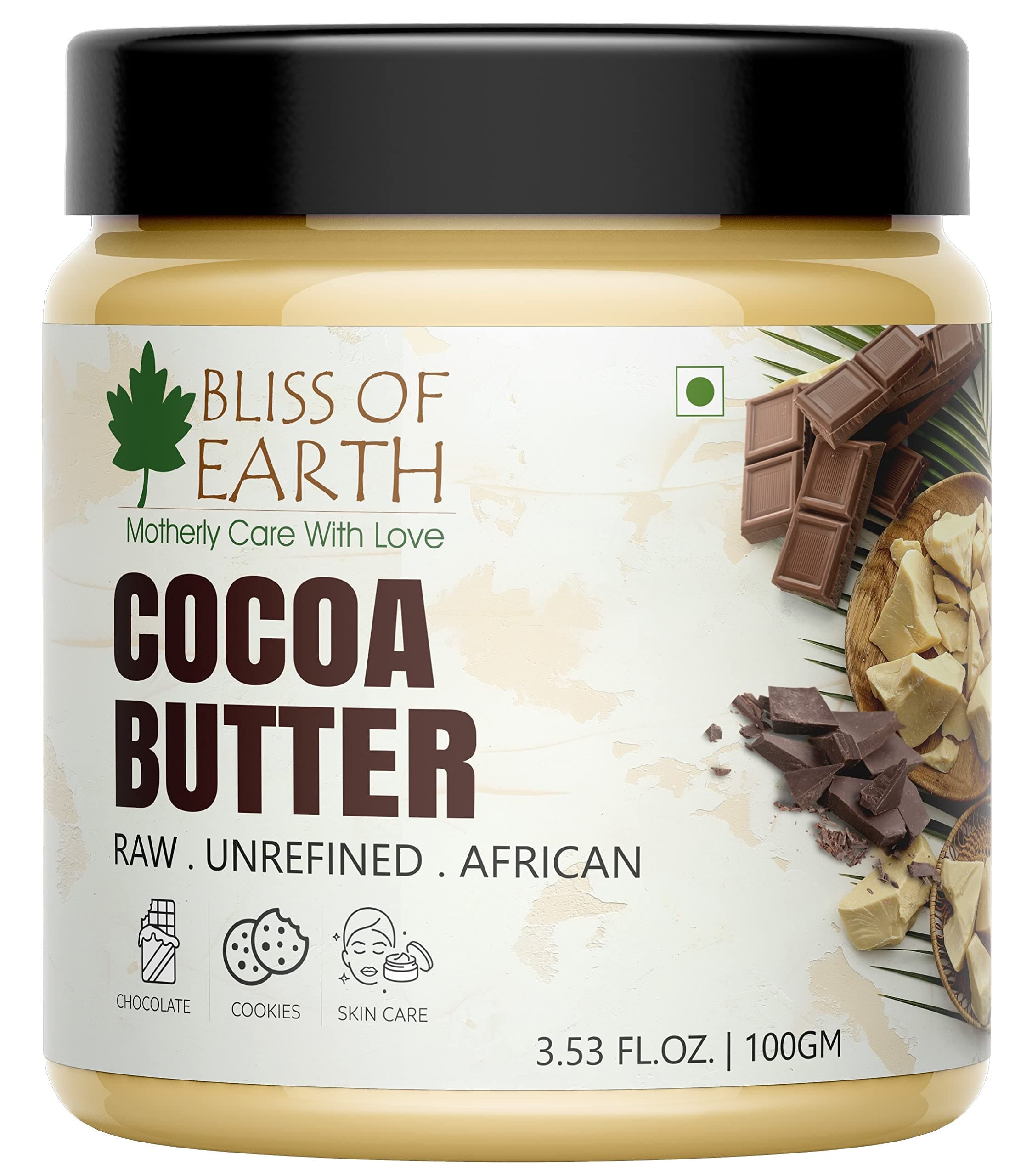 Cocoa Butter Food Grade for Baking, 100% Pure Organic & Natural Body Butter, Unrefined & Vegan Cocoa Butter for Stretch Marks, lip Balms, Hair Mask, Skin Moisturizer – 100g