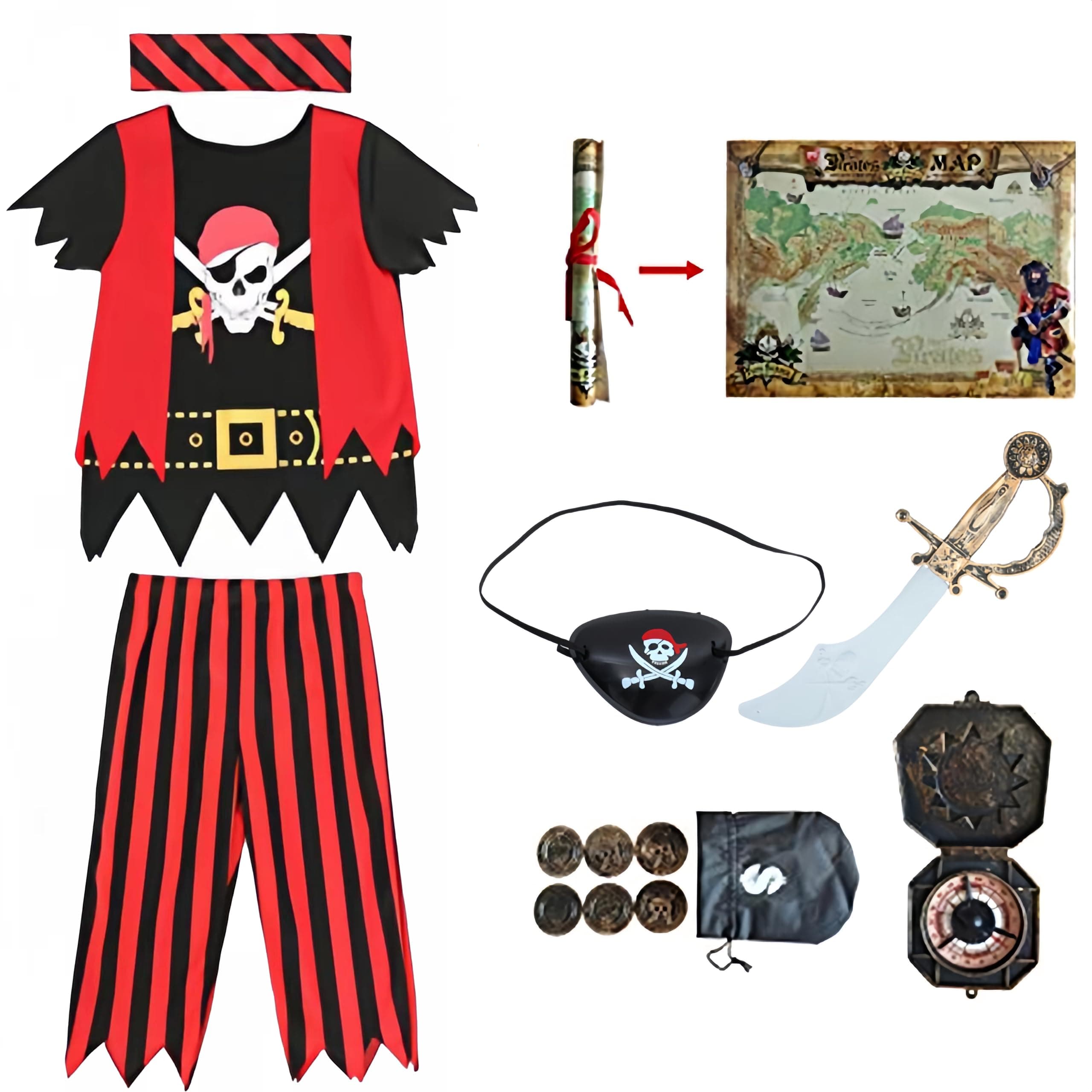 Kids Pirate Costume,Pirate Role Play Dress Up Set