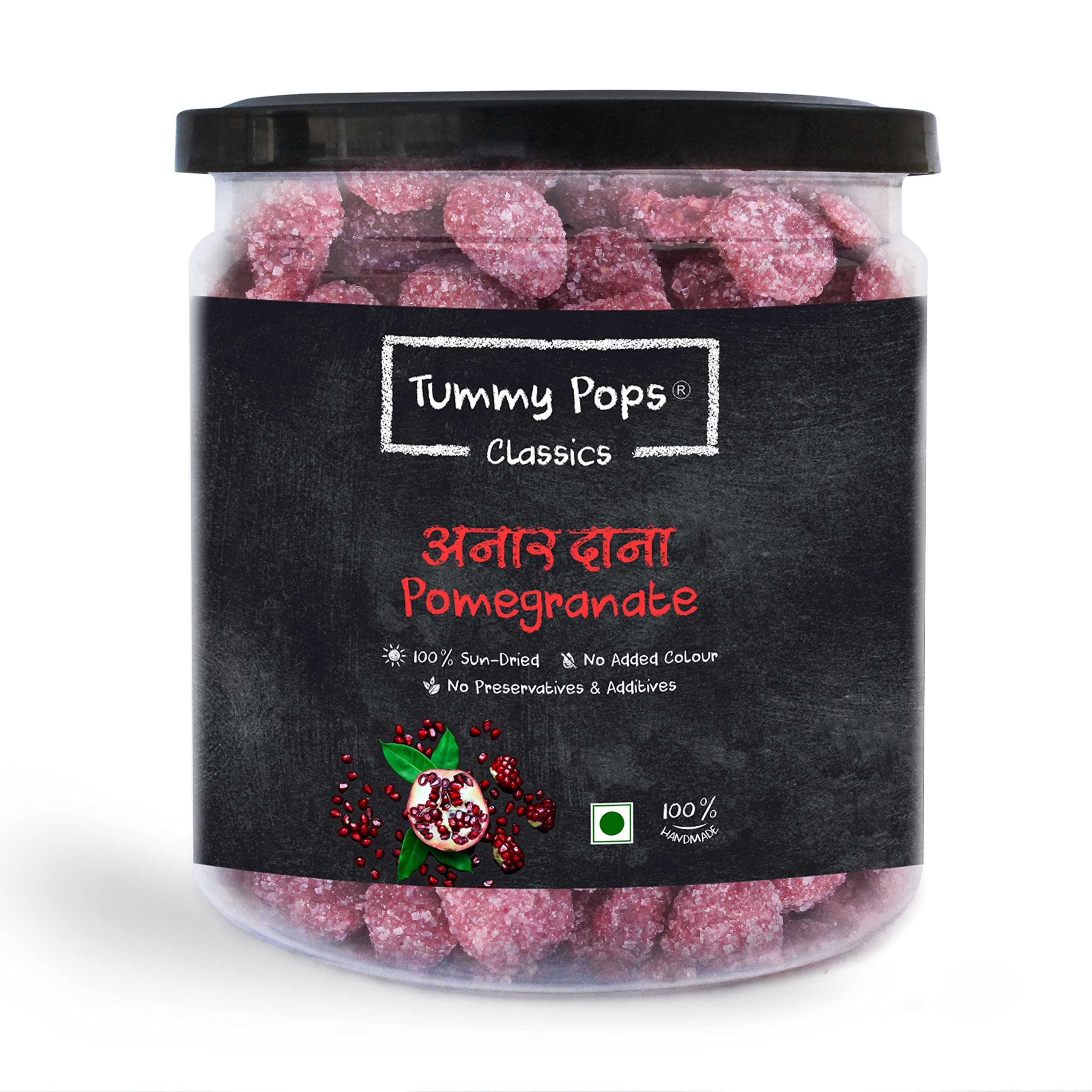 Tummy Pops Anardana Goli - 300gm Jar Chatpati Pomegranate Candy Handmade & Sun-Dried Mukhwas Mouth Fresheners, Chatpati Anardana Churan Goli Pachak ]Hygienically Prepared & Packed]