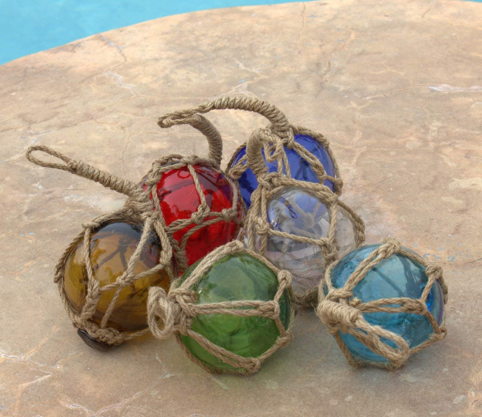 Japanese Glass Fishing Floats Assorted Colors Fishing Net Buoys Set of 6