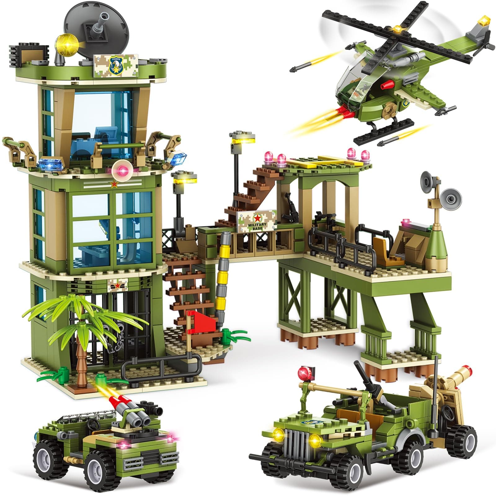 WishaLife City War Military Base Army Toys - Building Block Sets for 6 7 8 9 10 11 12-Year-Old Boys, with Vehicles, Helicopter, Fun Roleplay Military Toys Gifts for Kids Aged 6-12 (830 Pieces)