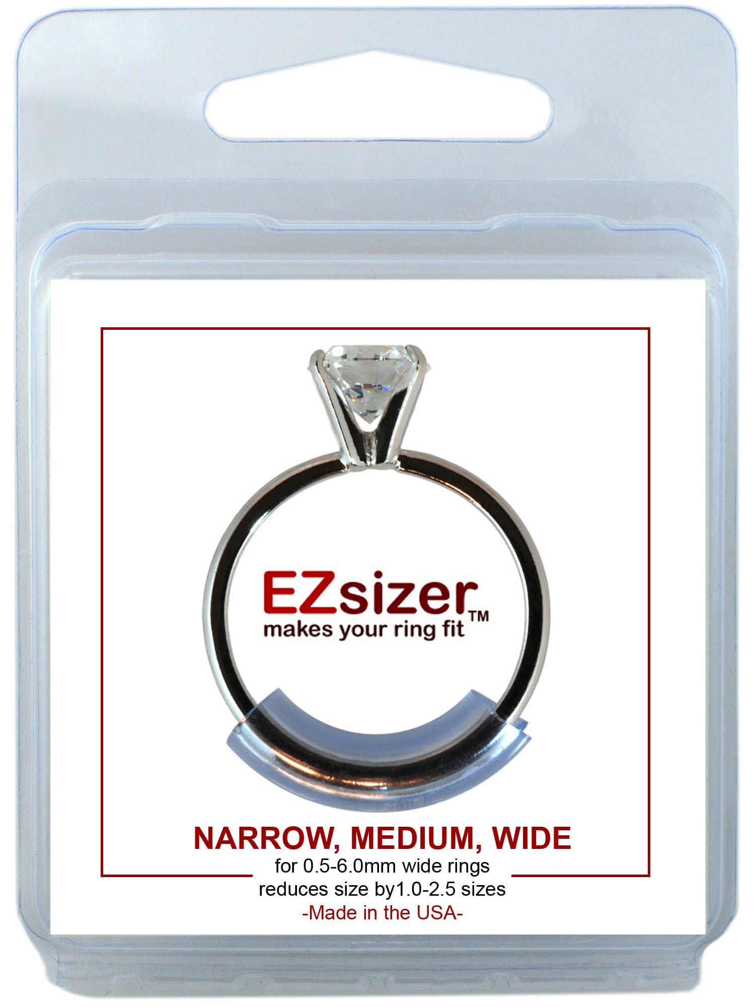 EZsizer Ring Size Reducer, Ring Guard, Ring Size Adjuster Size: Mixed, 1 Narrow, 1 Medium, 1 Wide, for rings 0.5 mm-6.0 mm wide.