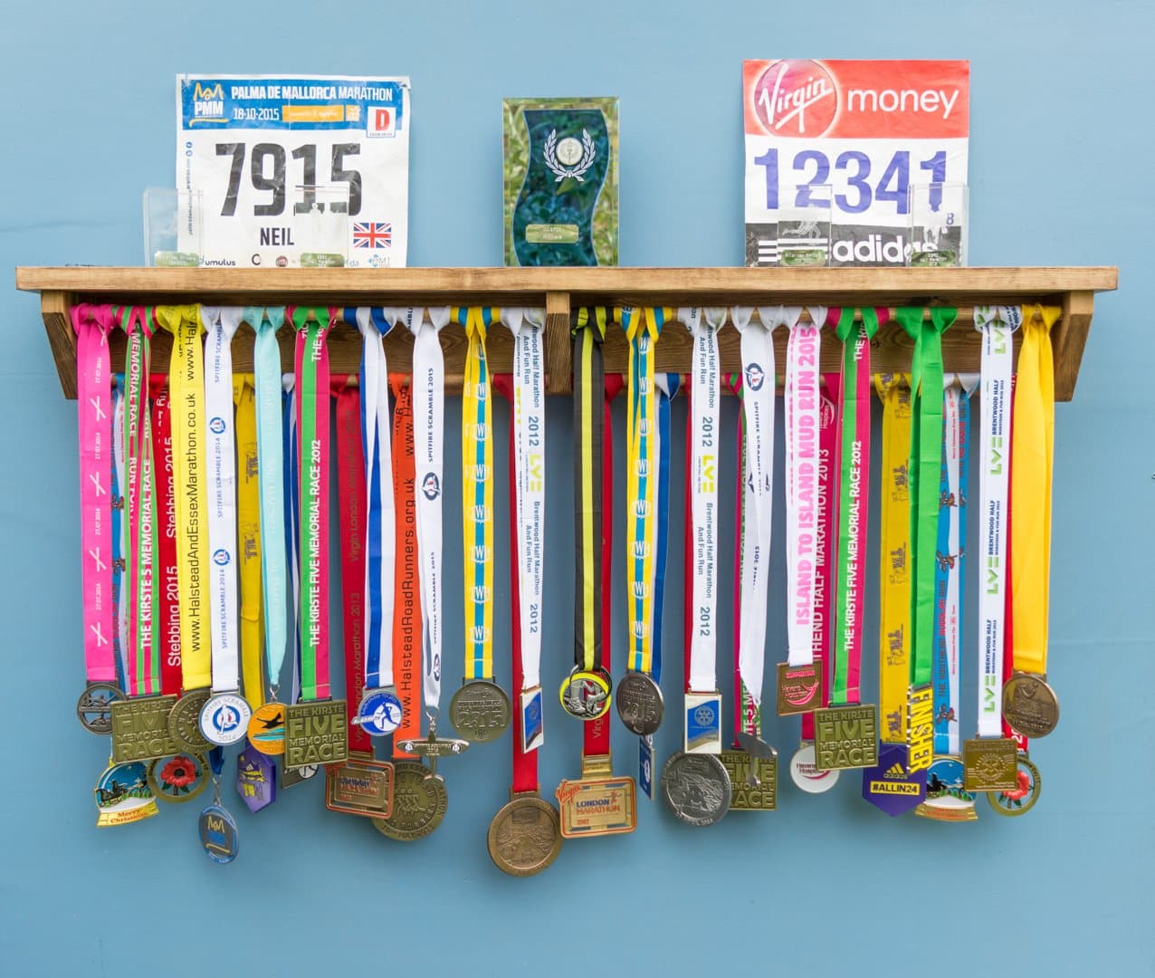 Medal Hanger Holder Display Rack With Shelf For Running Trophy, Race Photos ETC for runners marathon gymnastics triathlon football ironman london 4 gift for runners