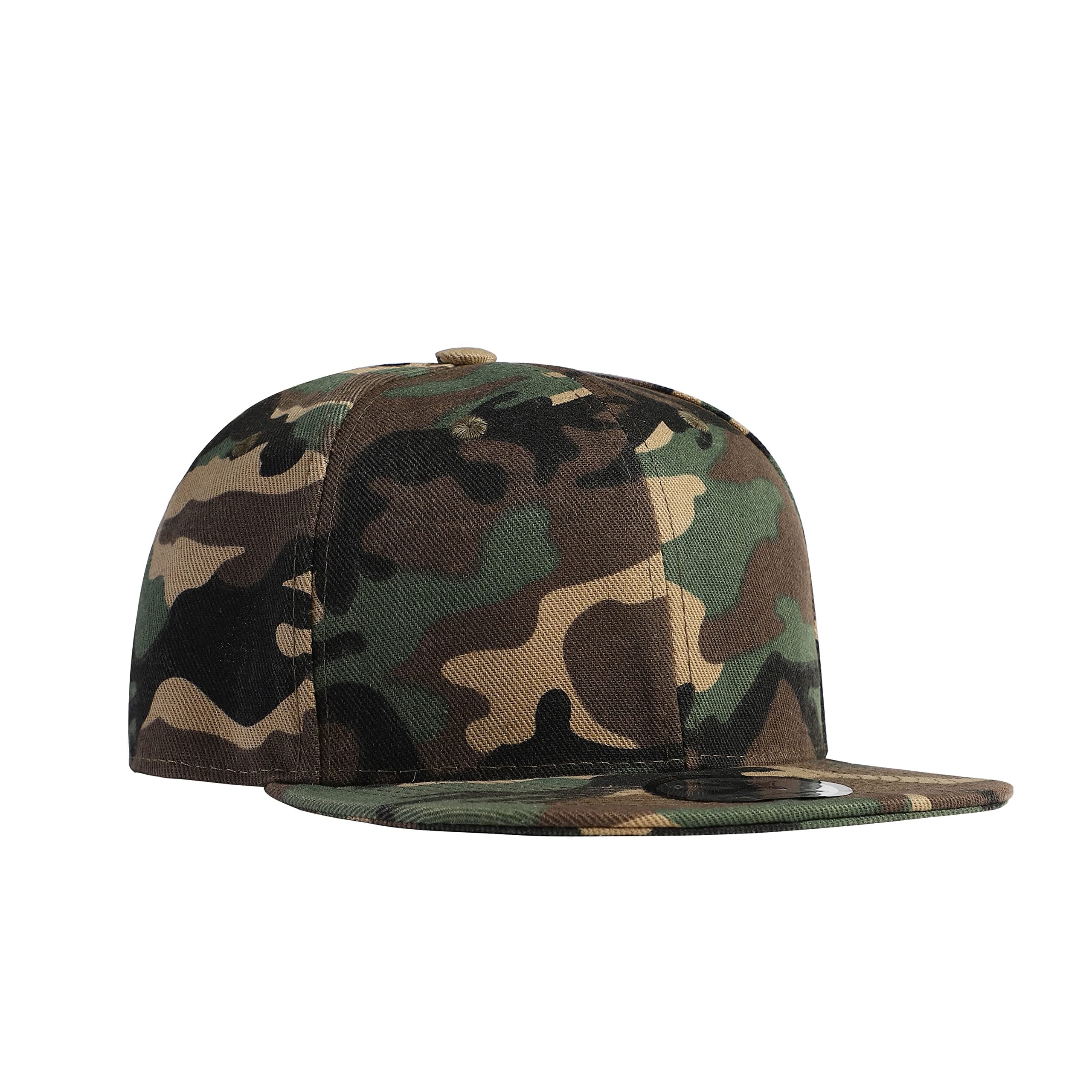 Camo Snapback Baseball Cap - Flat Peak Adjustable Camouflage Urban Streetwear Hat for Men & Women: Classic Hip Hop Style Visor Headwear, One Size Fits Most, Durable Blank Design Hat