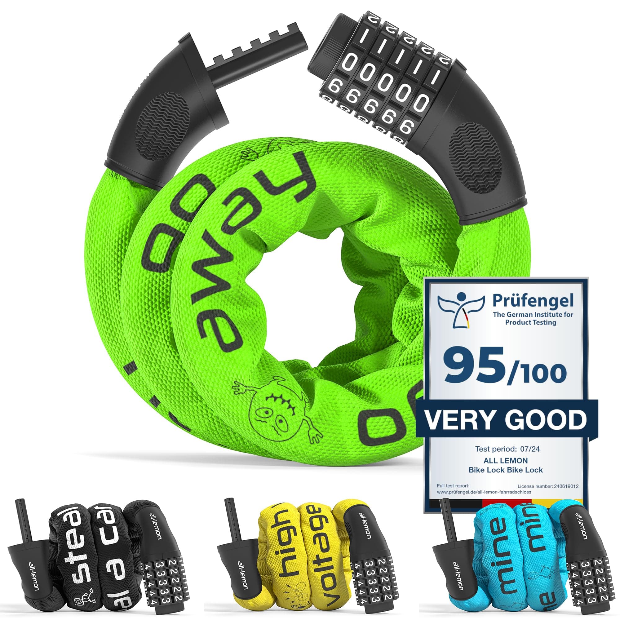 Bike Chain Lock & Extra Strong Heavy Duty Steel | Long High Security Cable Combination Code: Bicycle Motor Cycling, Door Gate Fence Outdoor Wheel Cycle Safety Theft Protection, 5-Digit Figures Secure