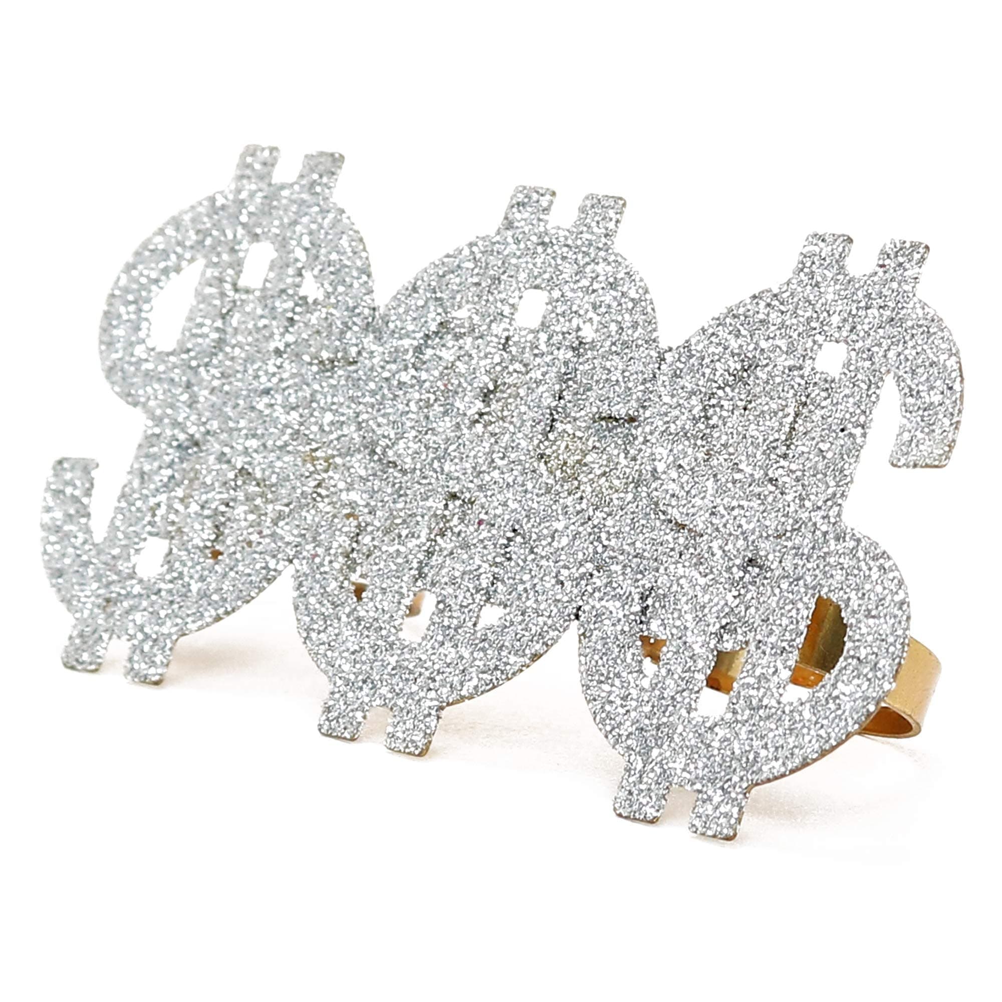 Dollar Sign Costume Ring - Money Symbol Jewelry Three Finger Gangster Ring For Men and Women