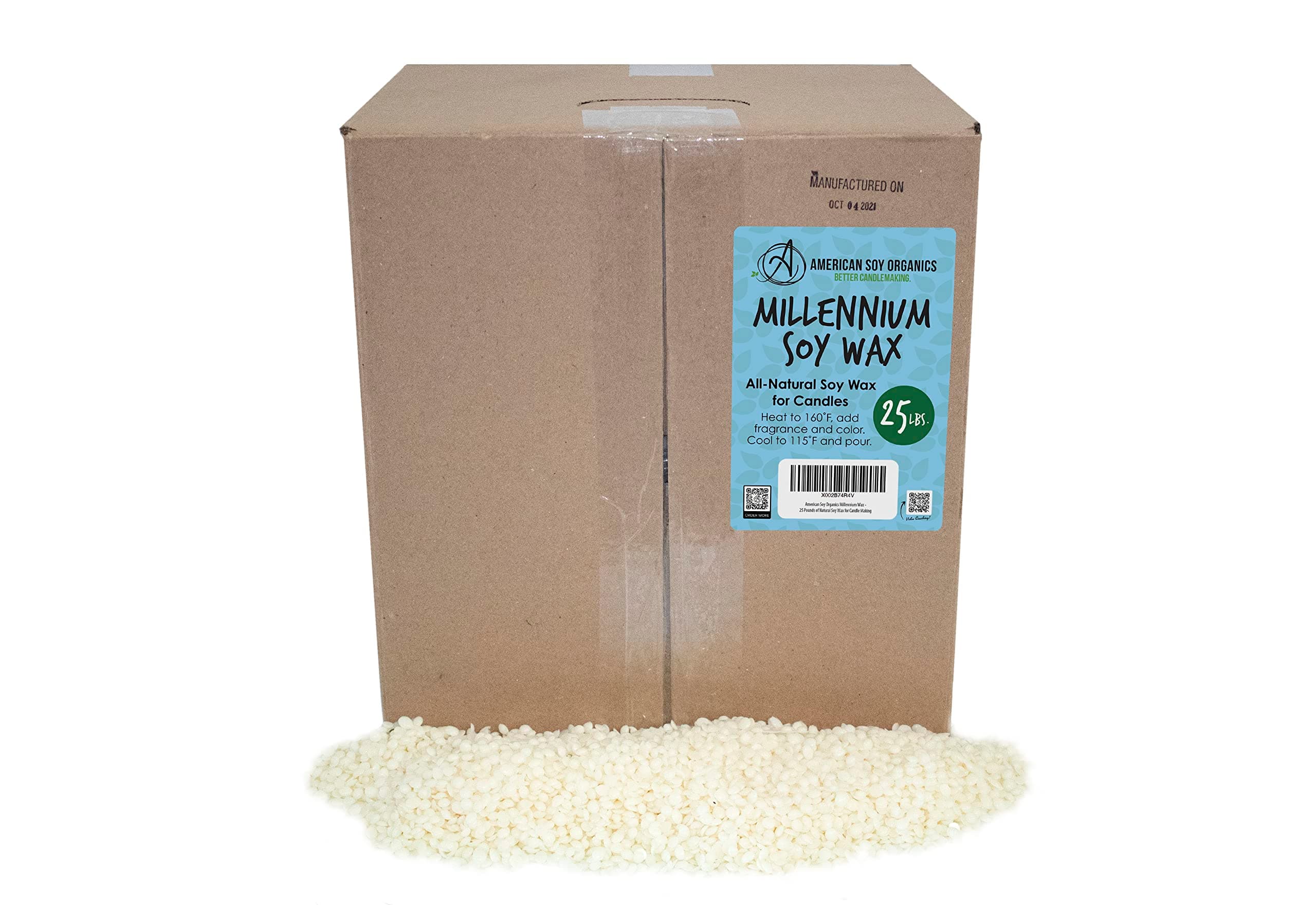 American Soy Organics Millennium Wax - 25 lb Bag of Natural Soy Wax for Candle Making