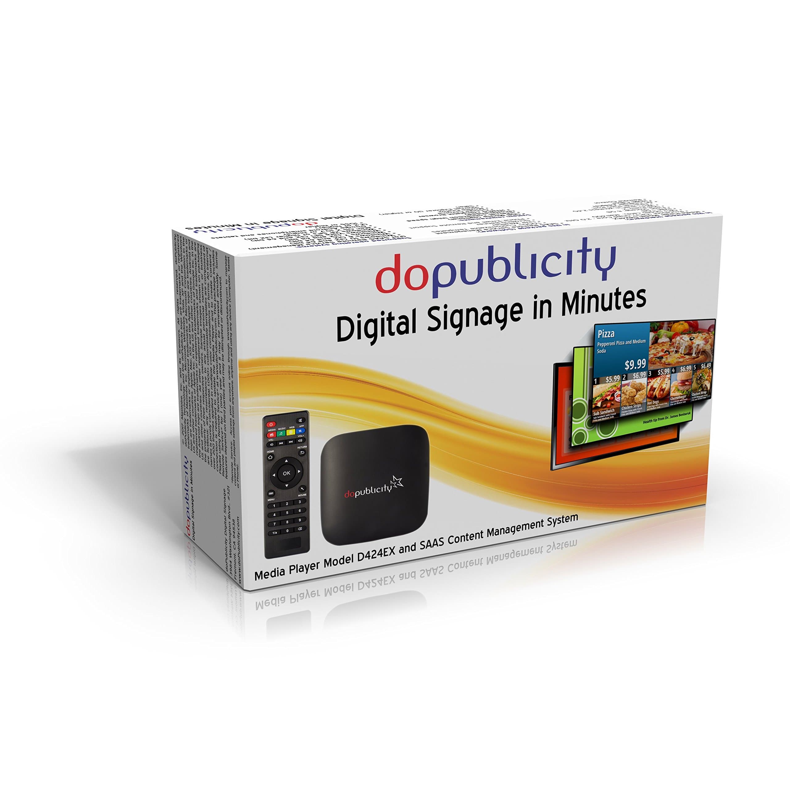 doPublicity Digital Signage Player D424EX + One-Time Purchase SAAS License with 1,000+ Templates for Restaurant Menu Boards, Advertising, Corporate Messaging, Product Promotion, Weather on HD / 4K TV