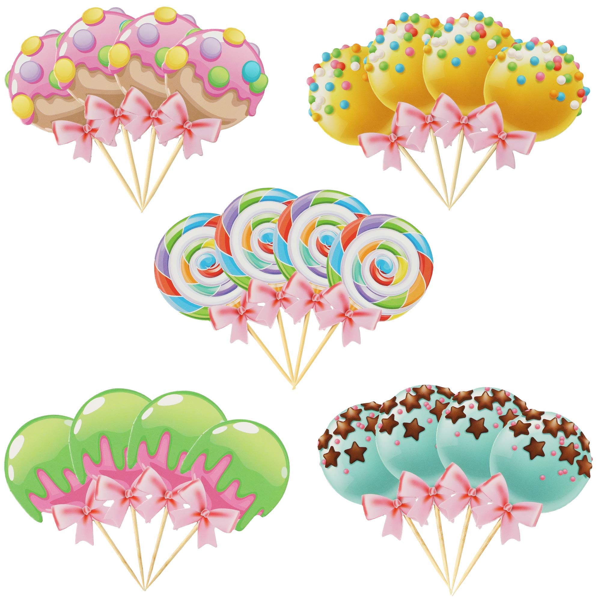 20 PCS Lollipop Cupcake Toppers Candyland Rainbow Candy Donut Theme Baby Shower Birthday Party Supplies Decoration