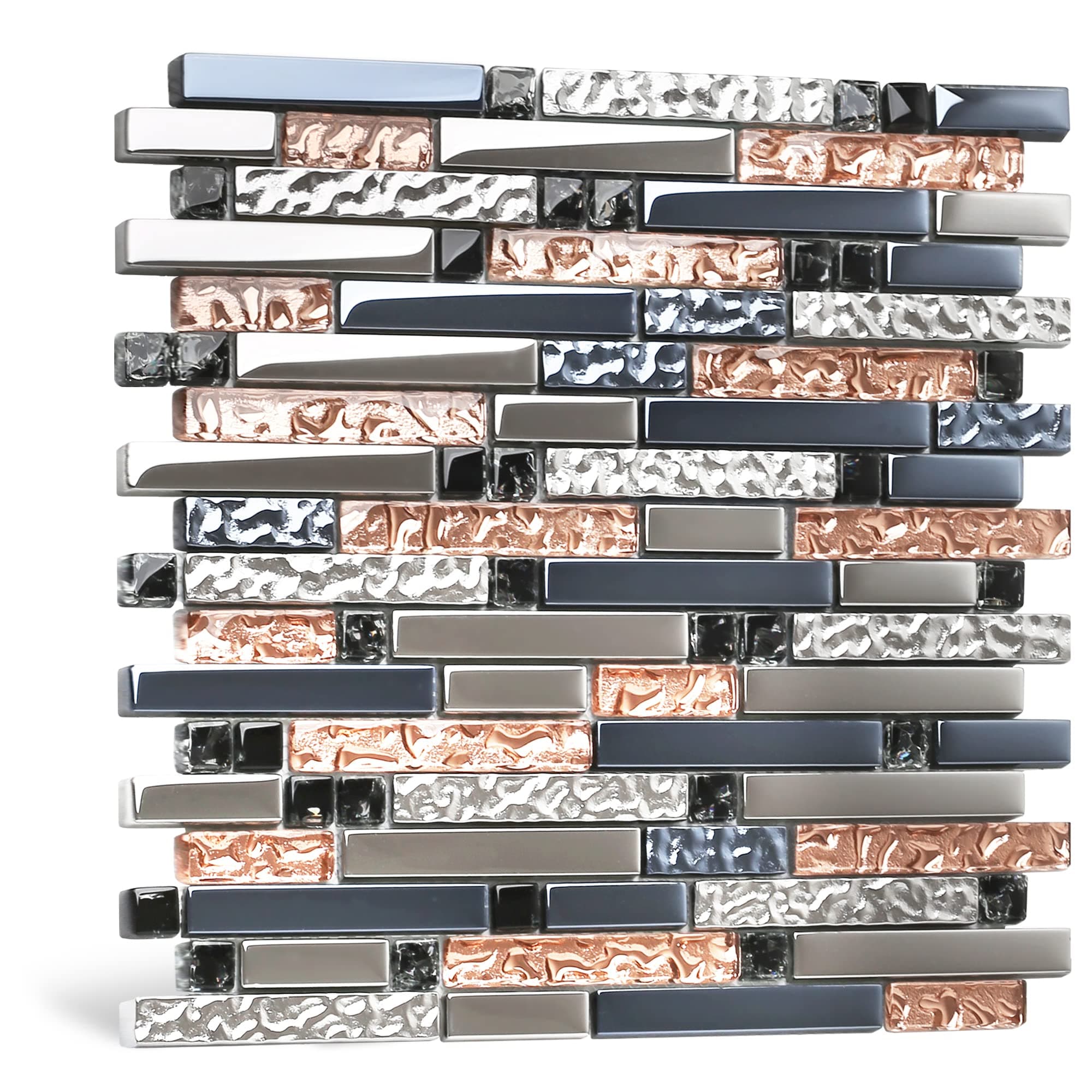 Blujellyfish Mosaic Tiles Crystal Glass Tile Rose Gold Interlocking Chrome Silver Black Ink Blue Mosaic Bath Kitchen Fireplace Decor TSTGT107 (5 Square Feet)