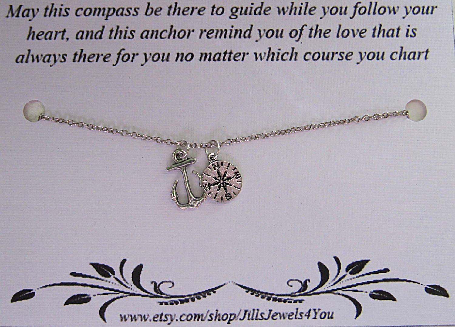 Long Distance Friendship, Friendship Necklace, Best friend gift, Compass and Anchor Charm Necklace, Graduation Gift, Wanderlust