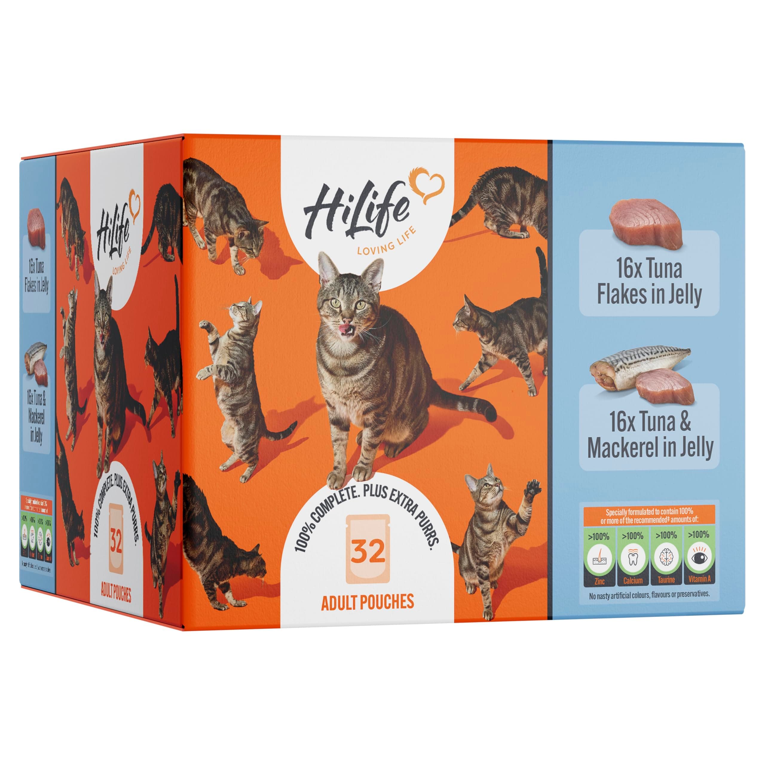 32 x HiLife Its Only Natural Cat Pouch Multipack The Big Tuna One In Jelly 70g
