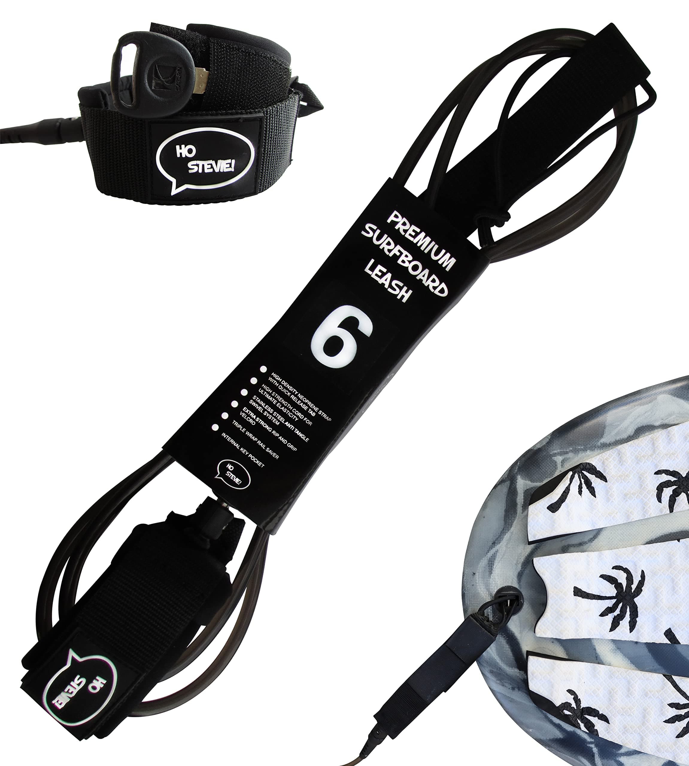 Premium Surf Leash - No Tangles, No Lost Surfboard - Hi-Strength Lightweight 1/4" Cord - Feels Like Surfing Leashless - 6/7/8/9 Feet