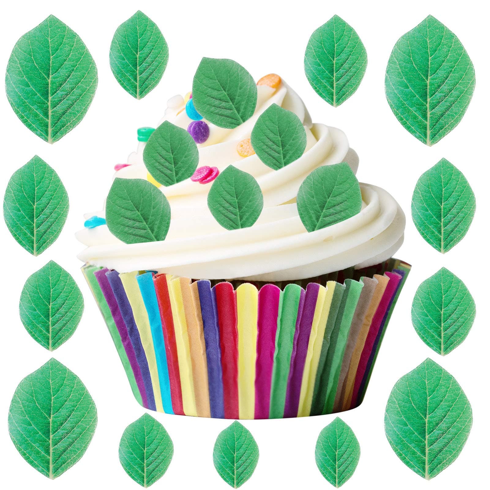 SUSSURRO 100 Pieces Edible Leaves Green Leaf Cupcake Toppers leaves Cake Toppers for Party Decoration with Plastic Box,2 Size