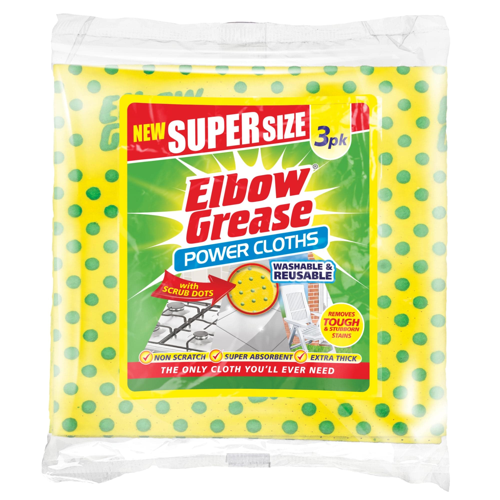 Elbow Grease Super Size Power Cloths With Scrub Dots Yellow pof 3