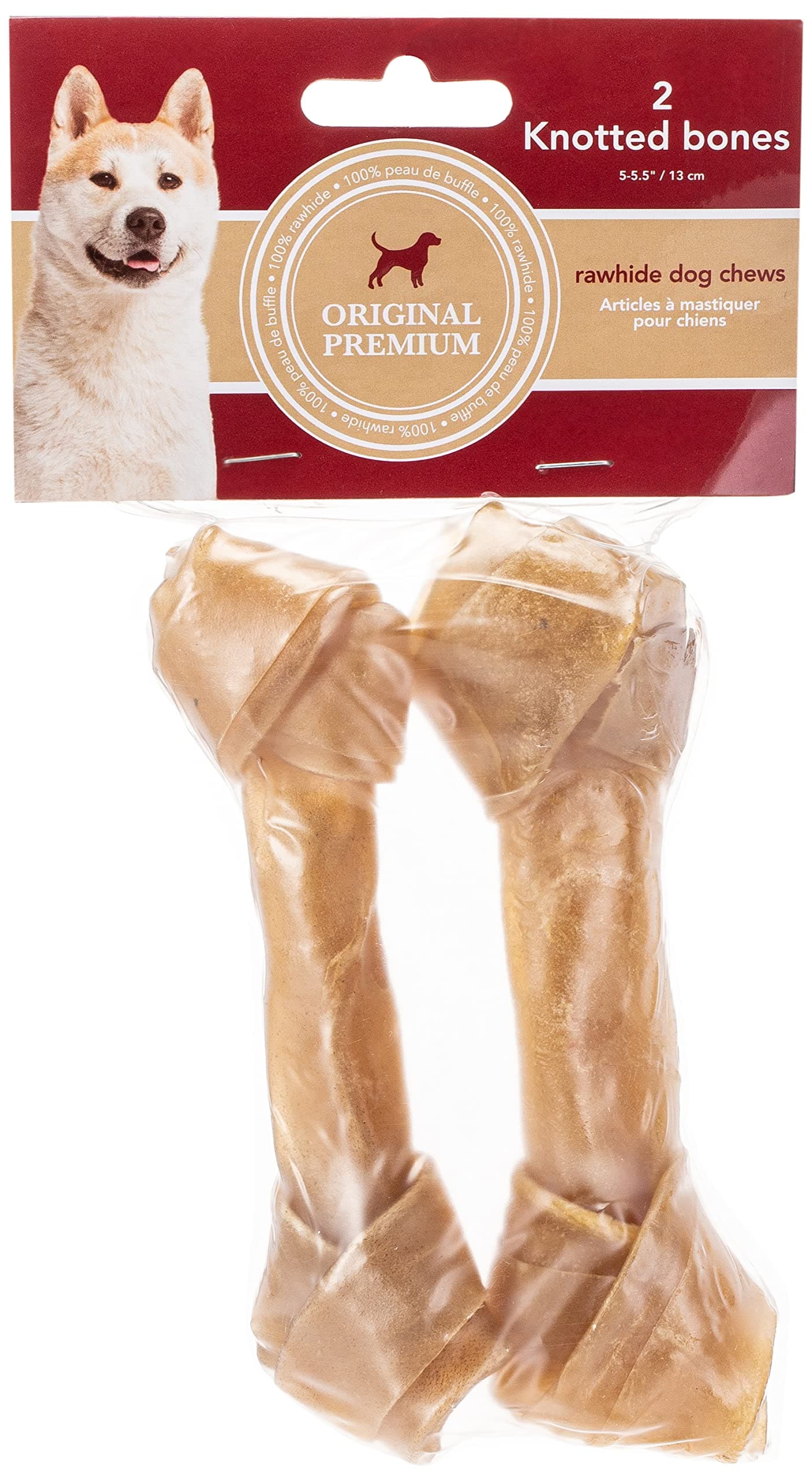 Les Filous2X Knotted Bone Dog Chew - Eurosiam Quality, Dental Health Benefits, Dual Pack for All Life Stages - Durable 5-5.5" Chew Sticks, Brown