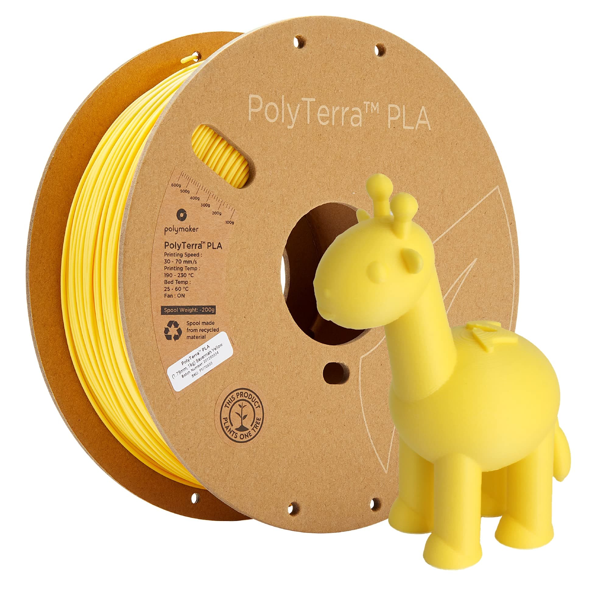 Polymaker Matte PLA Filament 1.75mm Yellow, 1kg Carton Spool PLA Filament 1.75 - PolyTerra PLA 3D Printer Filament, Print with Most 3D Printers Using 3D Filament