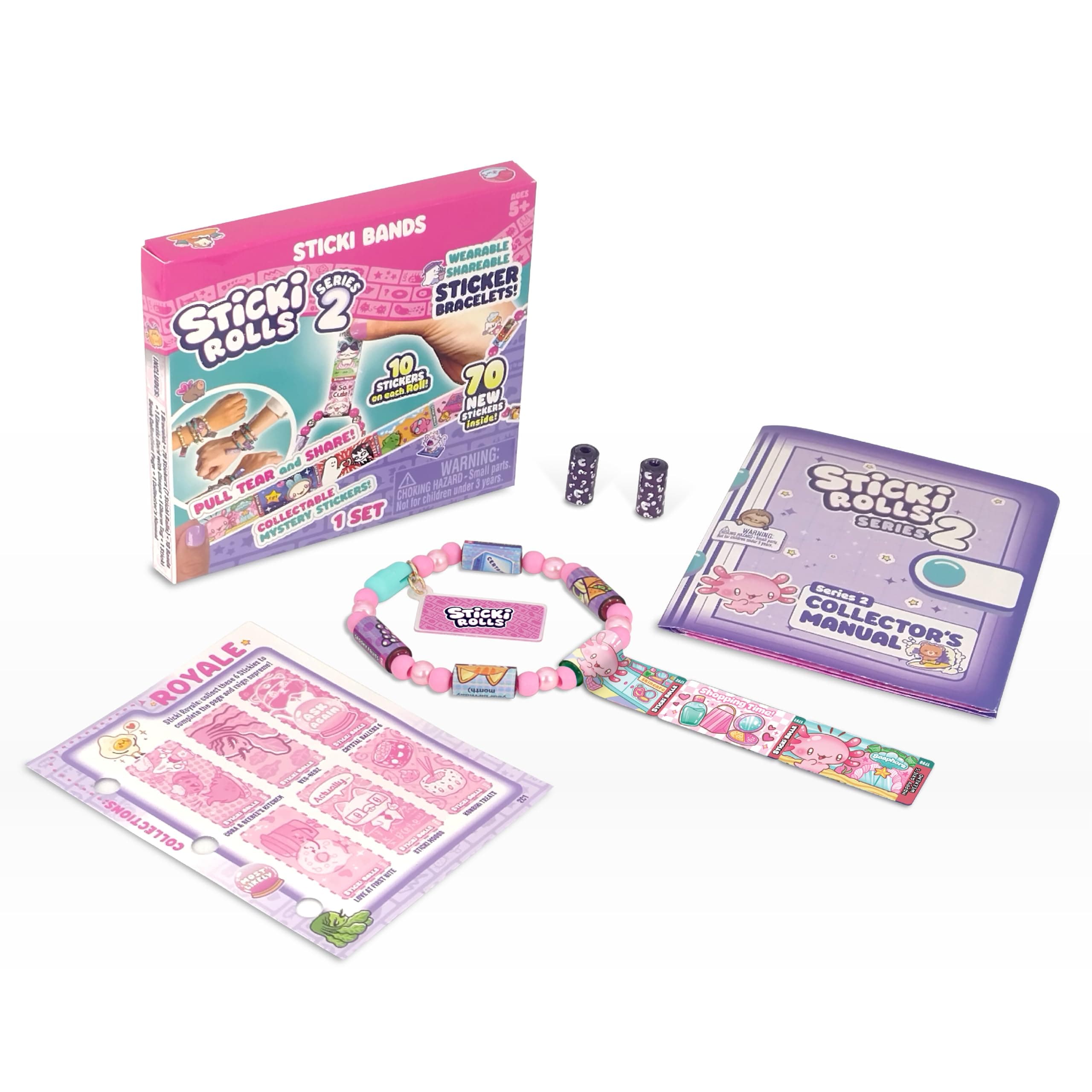 Sticki Rolls Bands - The Original Wearable Shareable Sticker Bracelet | Includes 70 Mini Stickers 2 Mystery Reveal Over 1000 Designs To Collect! (Series Pink)