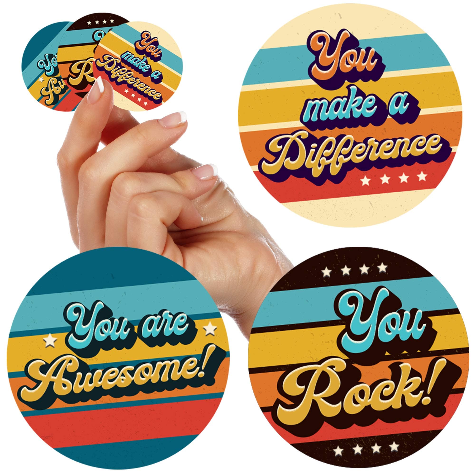 500 Kudos Appreciation Stickers 1.5” - Retro You are Awesome, You Rock, You Make a Difference Labels for Gratitude - Recognition of Employees, Volunteers, Healthcare, Nurses, Teachers Team and More