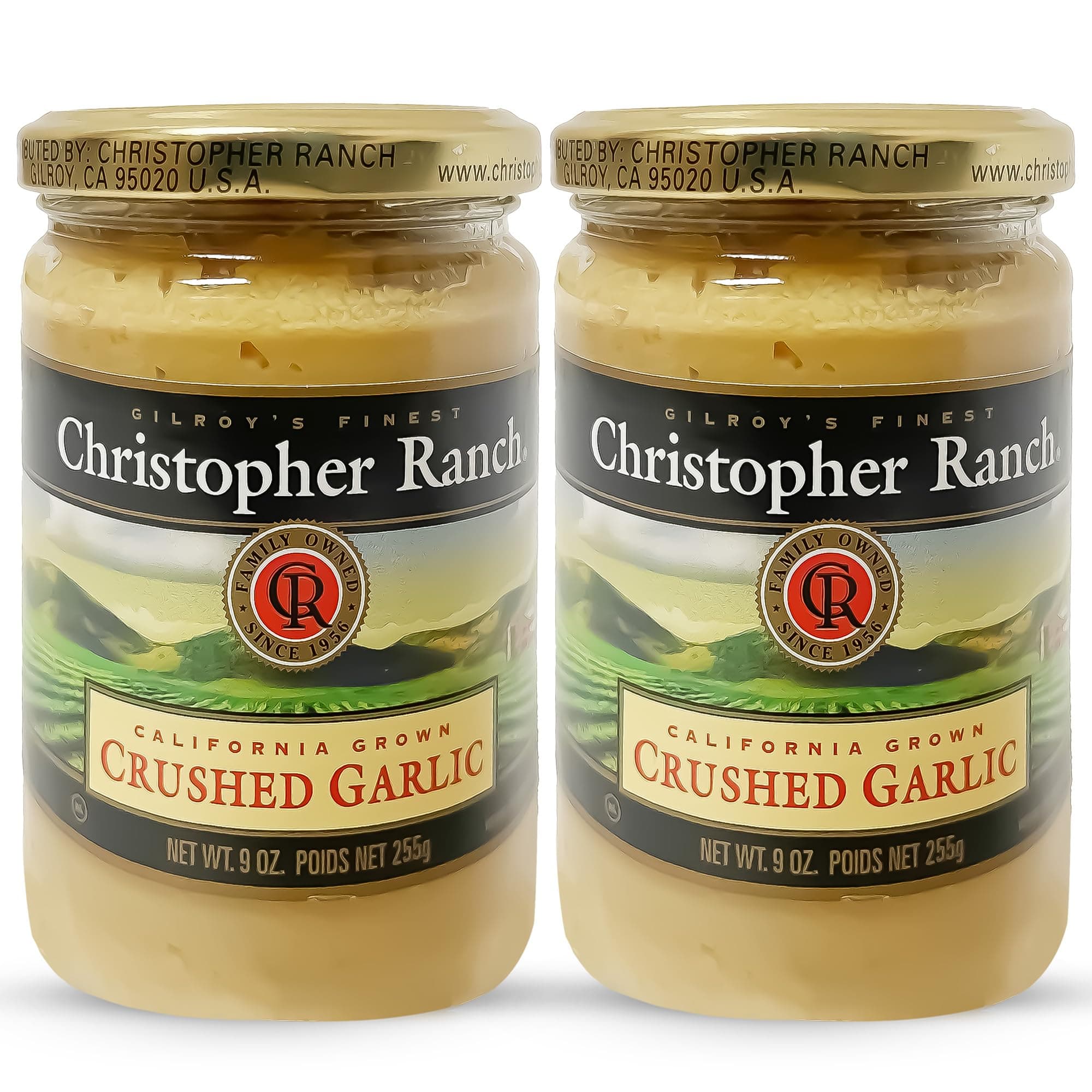 Crushed Garlic in Olive Oil, Heirloom California, Smooth Creamy Texture, Ready-to-Use, Premium Quality, Gluten-Free, Vegan-Friendly, 9 oz Jar, 2-Pack