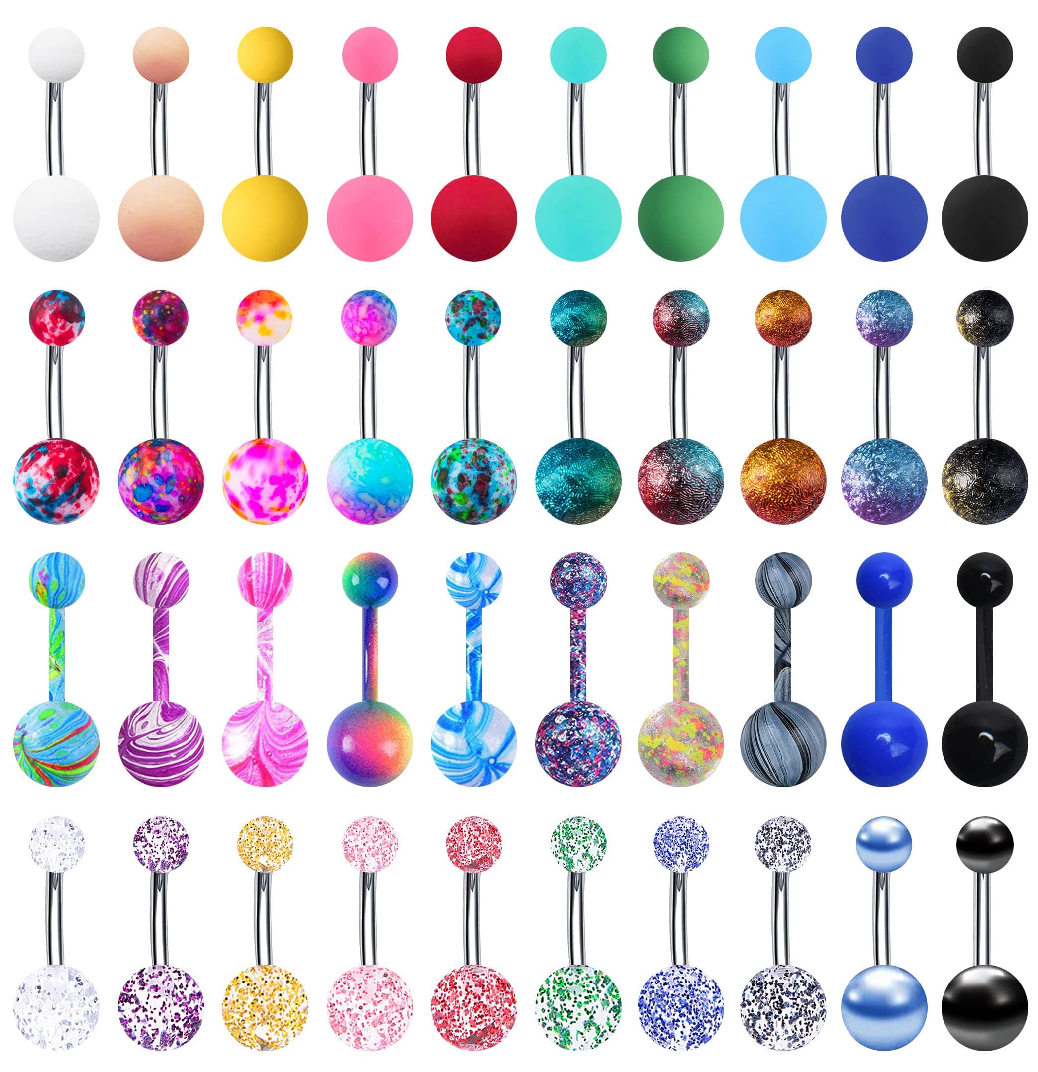 24-50Pcs 14G Stainless Steel Belly Button Rings for Women CZ Screw Navel Bars Body Piercing Jewelry
