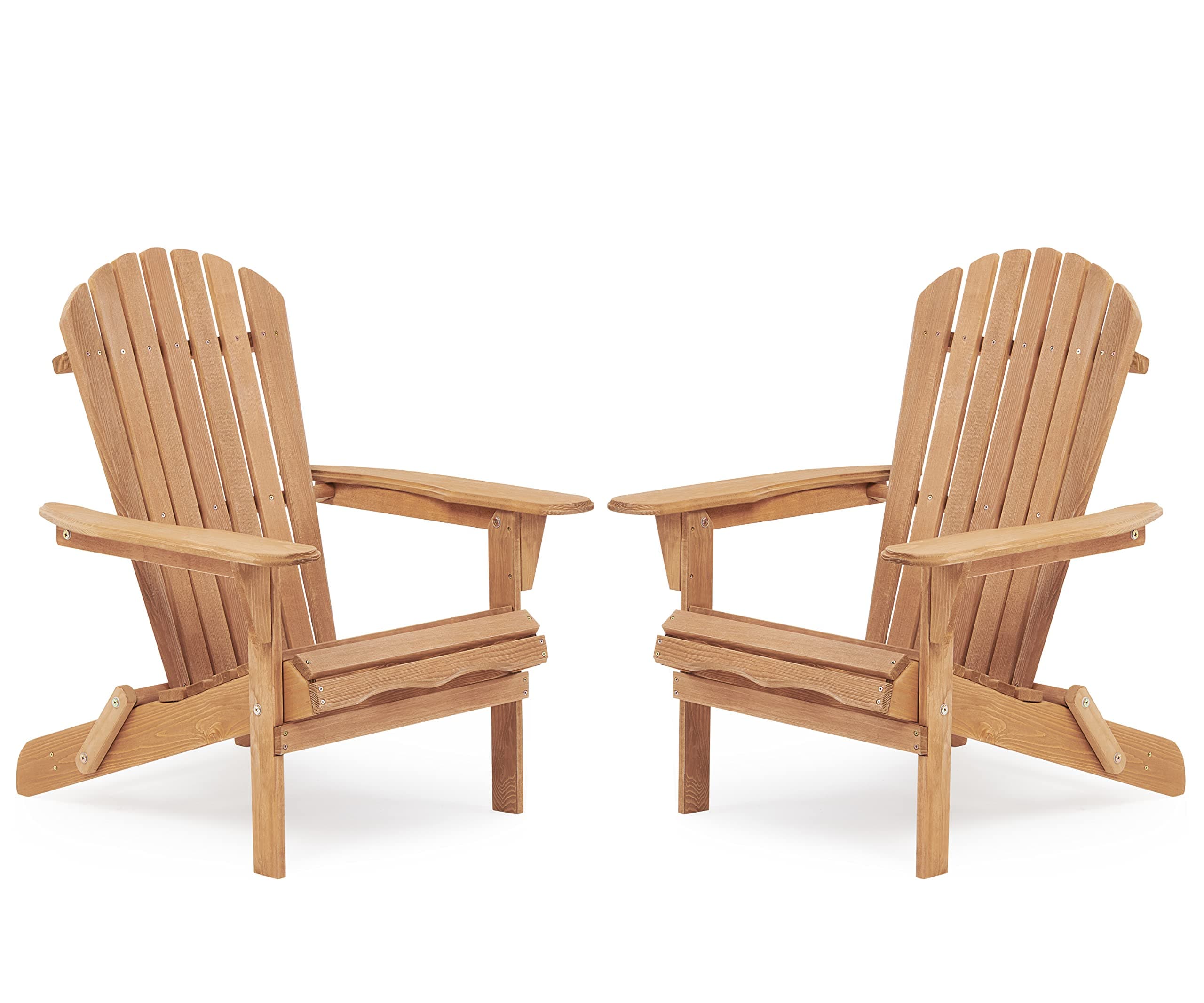 Set of 2 Outdoor Folding Wooden Adirondack Chairs with Assembled Backrest, Wooden Patio Chair for Garden, Backyard, Porch, Pool, Deck, Fire Pit