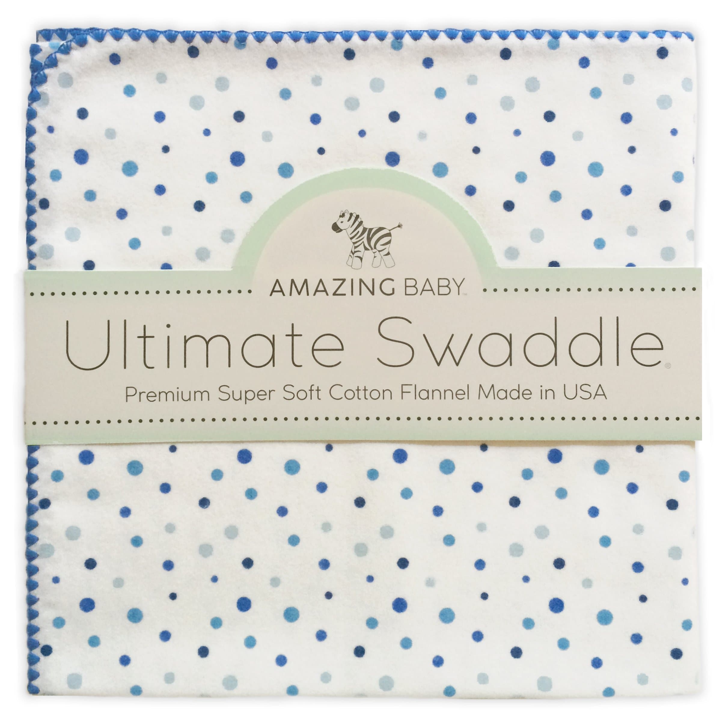 Large Receiving Blanket, Ultimate Swaddle for Baby Boys, Girls, Softest US Cotton Flannel, Best Shower Gift, MADE in USA, Playful Dots, Multi Blue, Mom’s Choice Winner, 42x42"