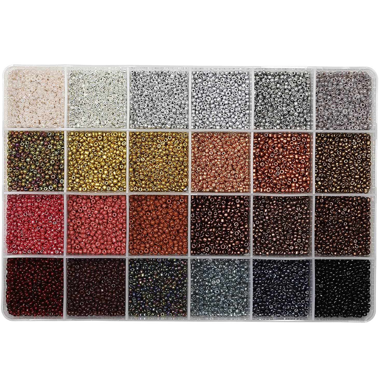 12/0 Glass Seed Beads About 15600pcs 24 Colors 2mm Loose Seed Beads Kit Bracelet Making with 24-Grid Plastic Storage Box for Jewelry Making