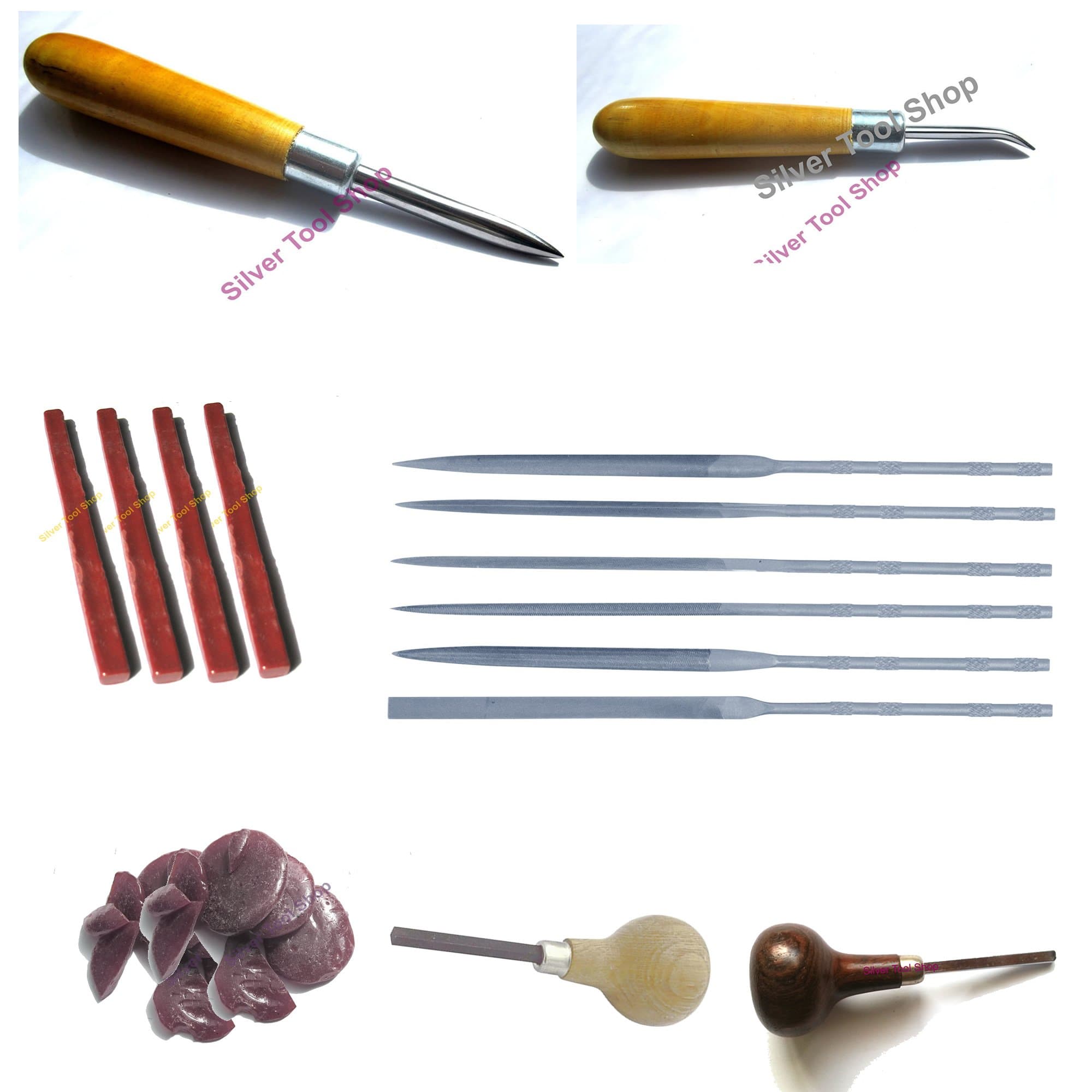 Stone Setting Starter Kit with Needle File Set, Pushers,Burnishers, Stone Setting Wax for jewellers for Jewellery Making and Stone Setting SilverToolShop