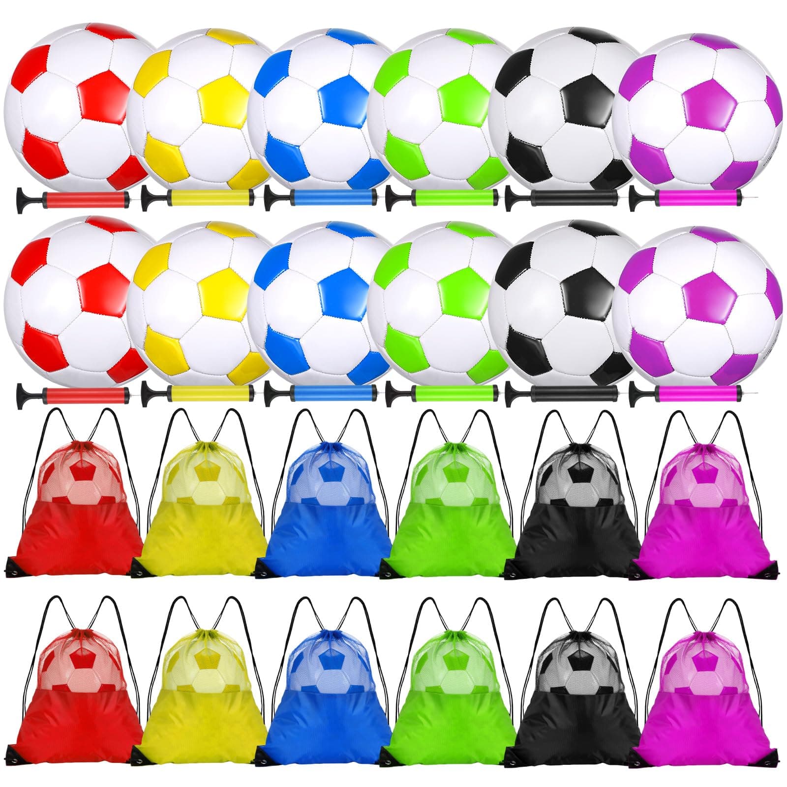 Foilswirl 12 Set Christian Charity Donation Supplies Soccer Balls with Pumps and Drawstring Bags Soccer Training Ball Outdoor Practice for Kids Youth Adults Operation Christmas