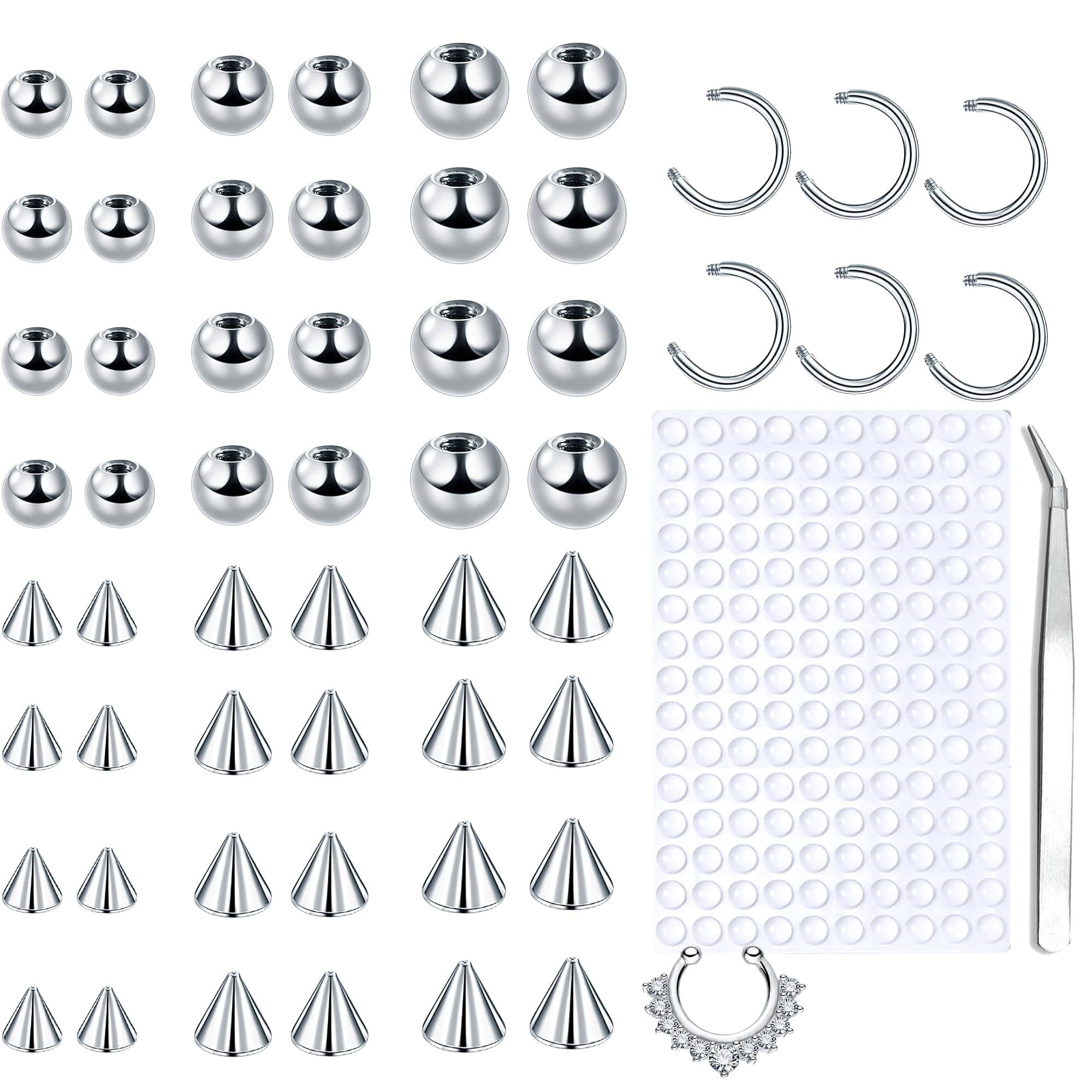 XumannFake Piercings，Fake Nose Stud，Fake Lip Ring，Stainless Steel Piercing Balls