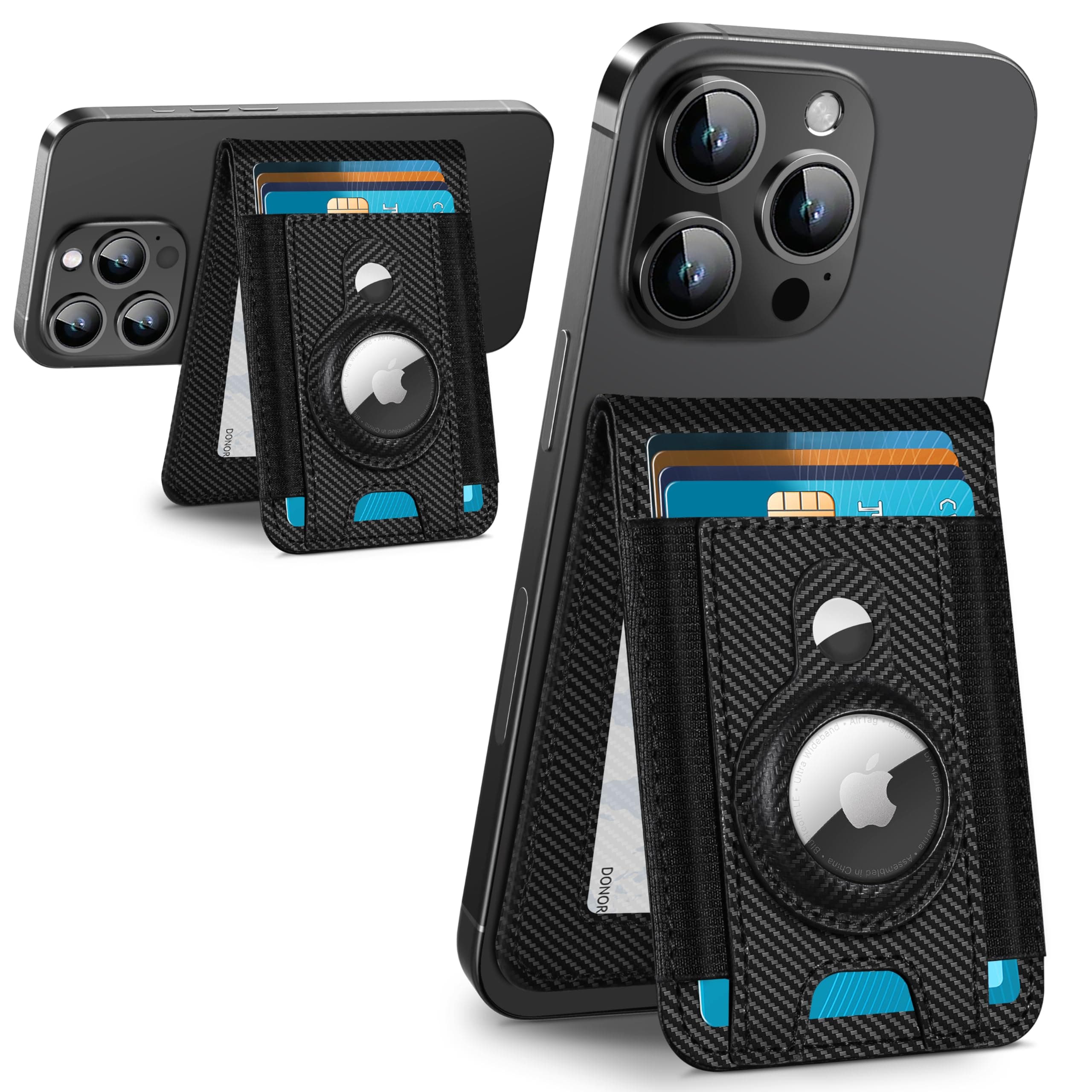 ExtreLife for Magsafe Wallet with Airtag Holder, Magnetic Wallet for iPhone 17/16/15/14/13/12 Series, 9-Card Holder, Open ID Window, Adjustable Stand, RFID Blocking, Black Carbon Fiber