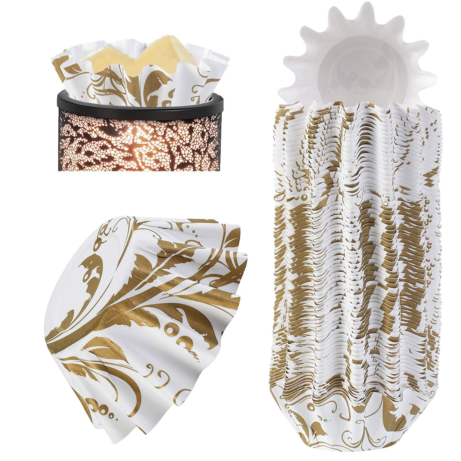 50 Wax Melt Warmer Liners for Scented Candle Cubes, Disposable Wax Melt Warmer Cups for Plug-in Electric Melter, Reusable and Leakproof Liners for Scented Tart Burner(Golden Pattern)