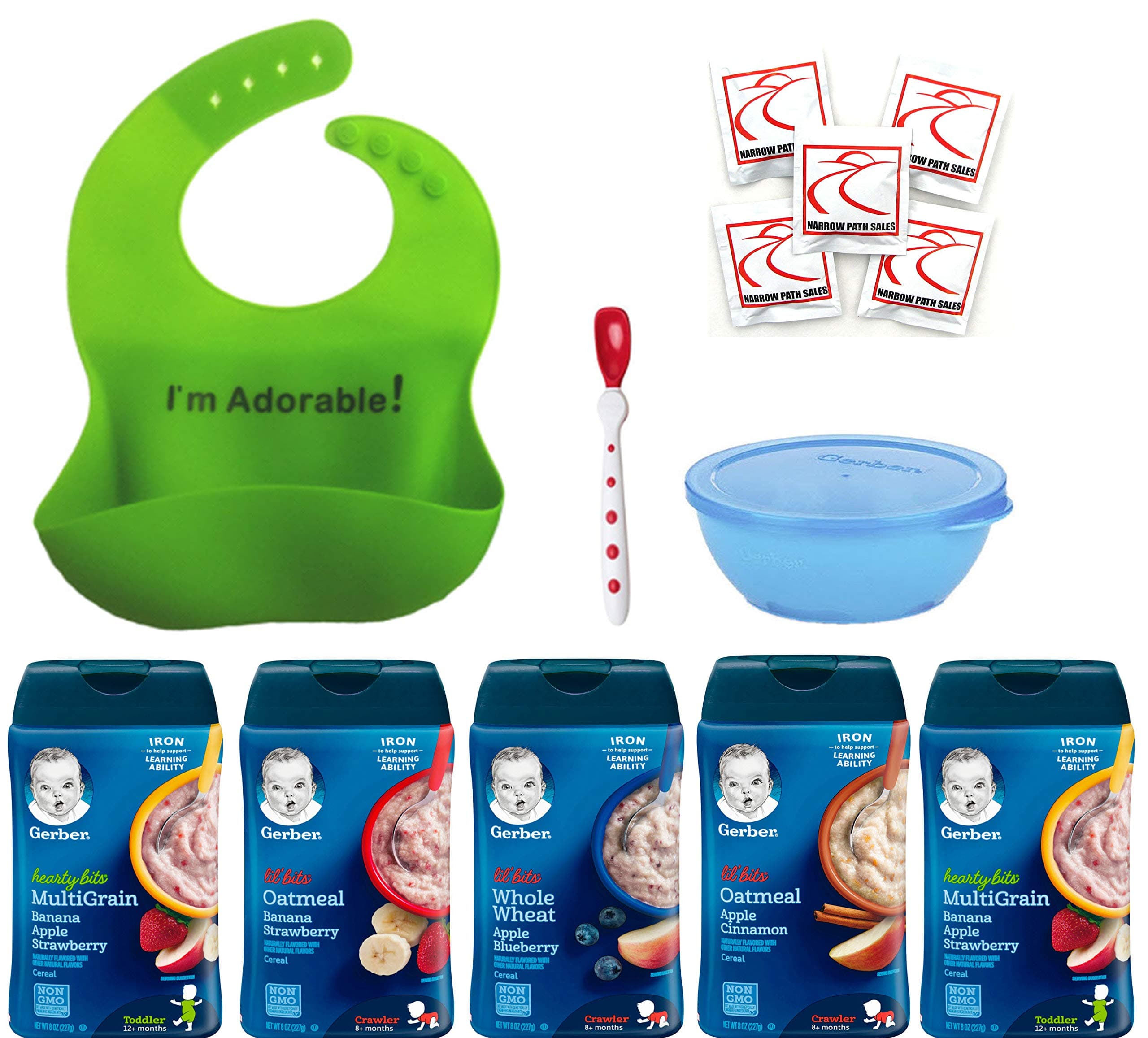 Gerber Lil' Bits & Hearty Bits Baby Cereal Variety Pack For Crawlers and Toddlers.Strawberry, Cinnamon, and Blueberry. Bundle of 5