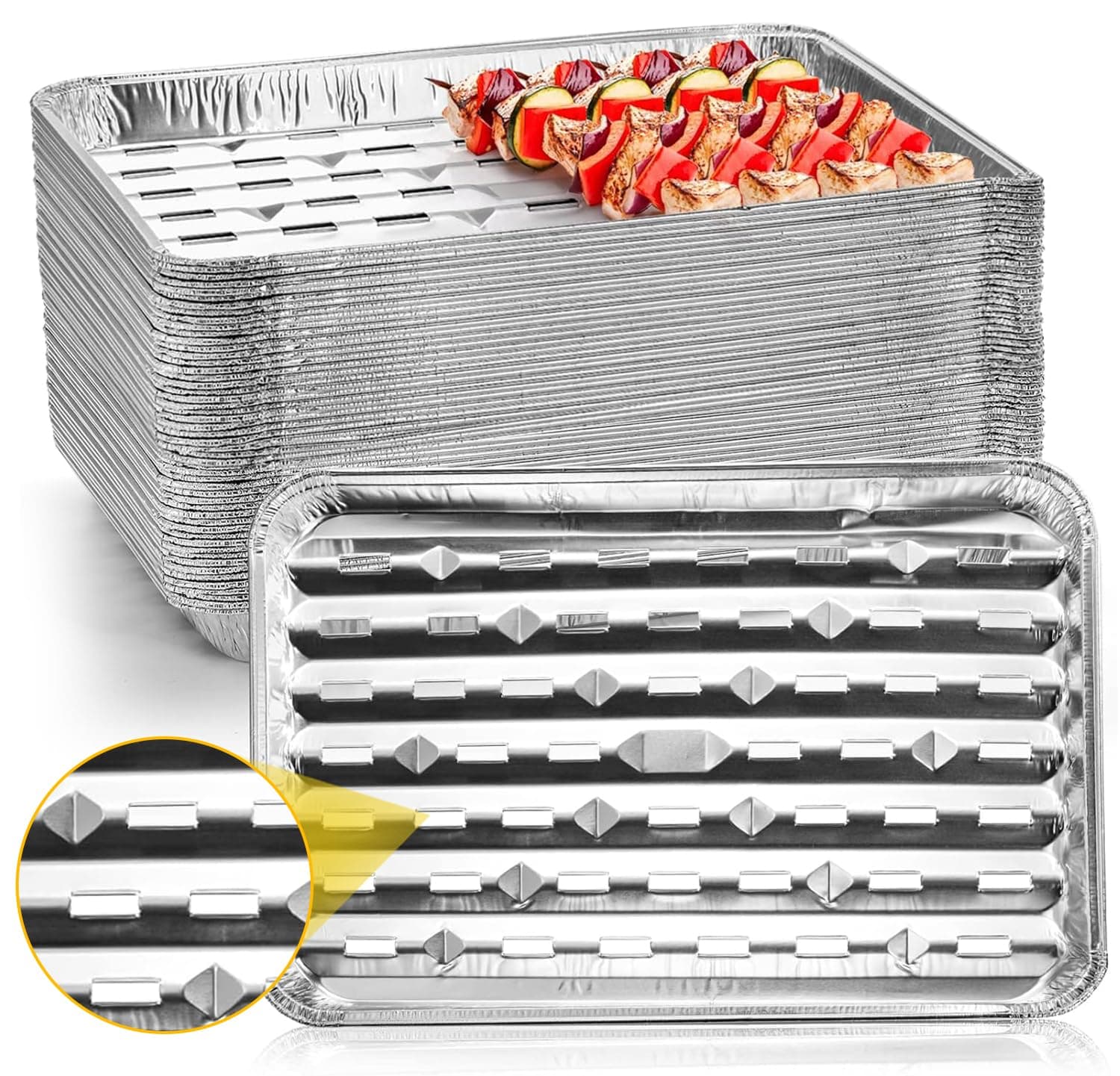 30 Pack Disposable Aluminum Pans with Perforated Bottom for Air Circulation - 13.4 x 9 x 1.1 Inch Food Containers, Aluminum Sheet Pans for Cooking, Baking, Heating, Storing, Meal Prep, Takeout