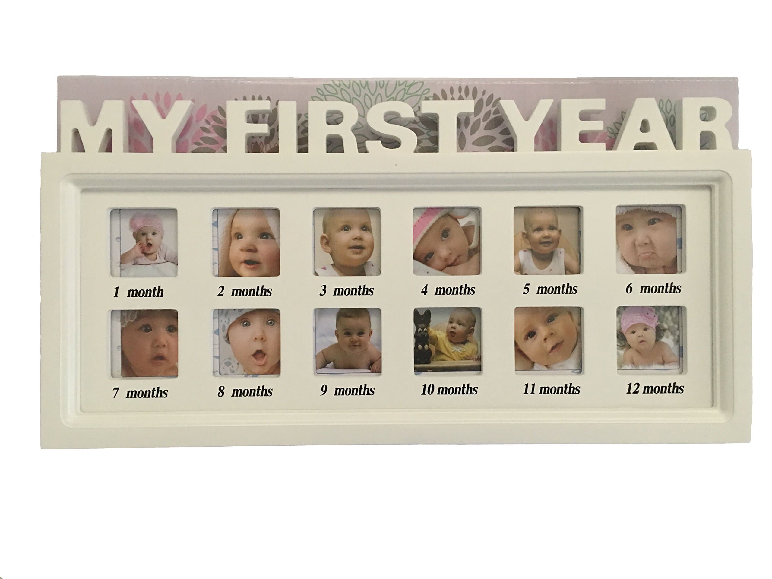GMissT Wooden Baby Picture Frame My First Year Wall Hanging Photo Frame 12 Pictures