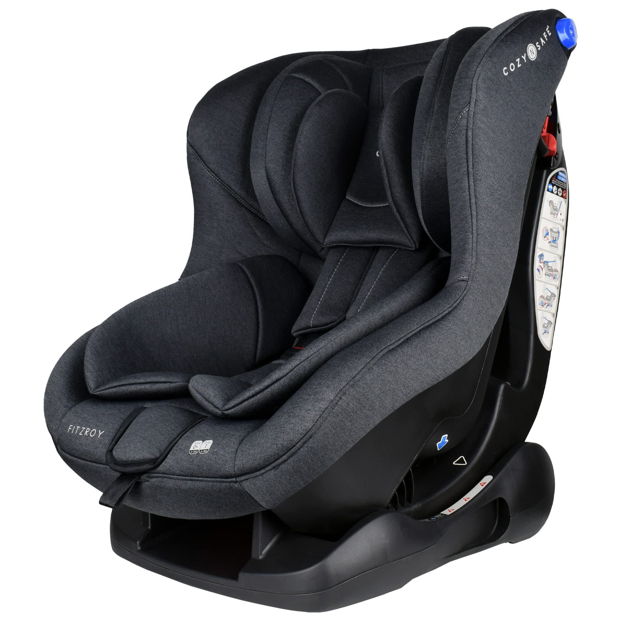 Cozy N Safe Fitzroy Group 0+1 Car Seat 0-18kg, Rear & Forward Facing, 5 Point Harness, Reclining Baby Toddler Car Seat, Birth to 4 Years, Deep Padded Child Seat (Graphite)