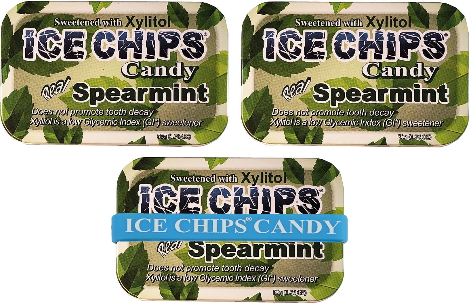 ICE CHIPSXylitol Candy Tins 5.28 oz total (Spearmint, 3 Pack) - Includes BAND as shown