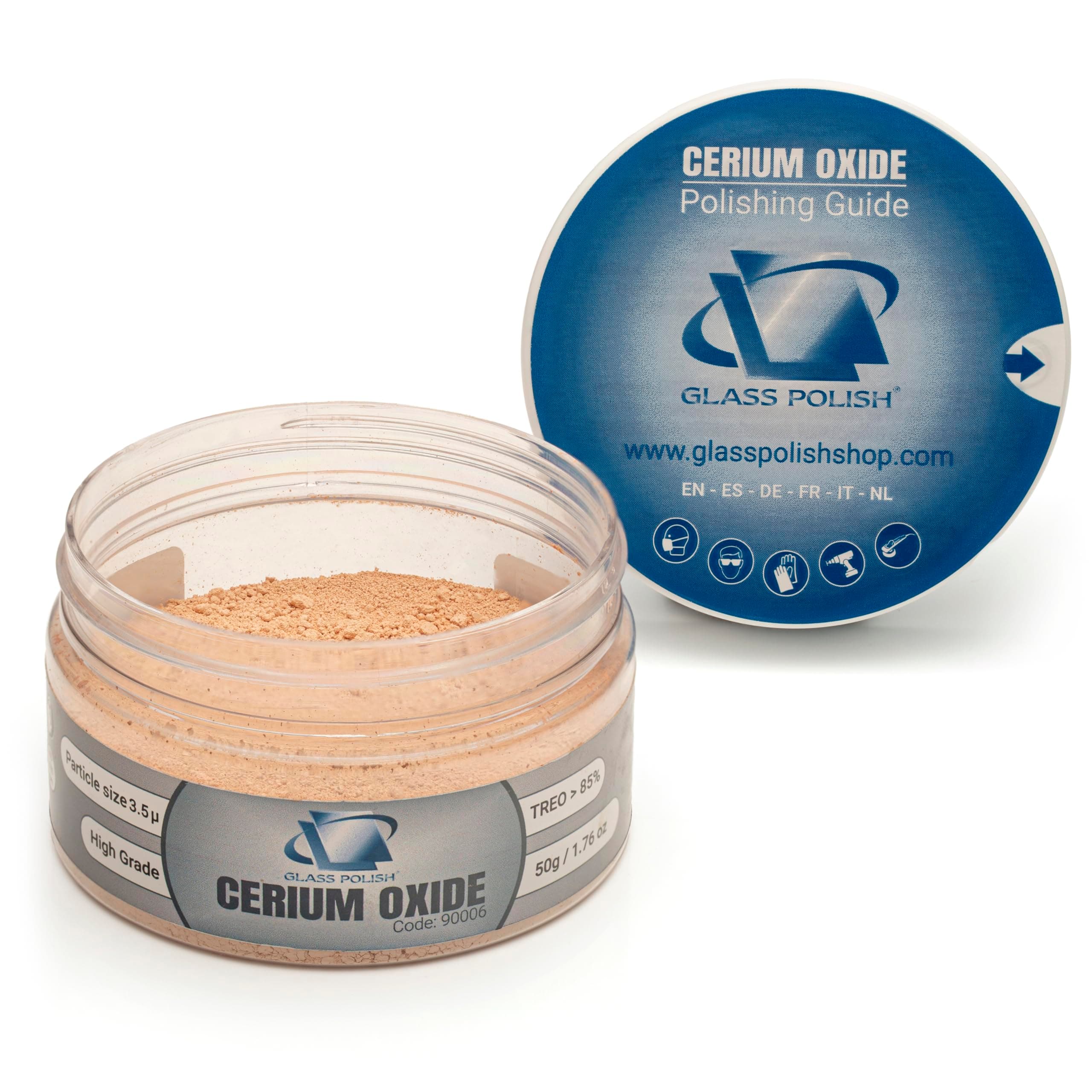 GLASS POLISH PRO Cerium Oxide Glass Polishing Powder – 1.76oz (50g) High-Grade 85% Pure Suspension-Treated Formula, 3.5 Micron for Glass Scratch Removal, Windshield Polishing and Restoration