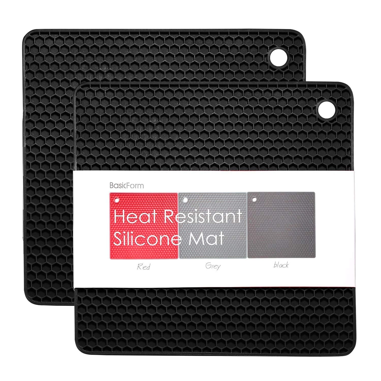 BasicForm silicone heat resistant coaster, heat resistant, multifunctional, honeycomb pattern, red (2 pieces) black