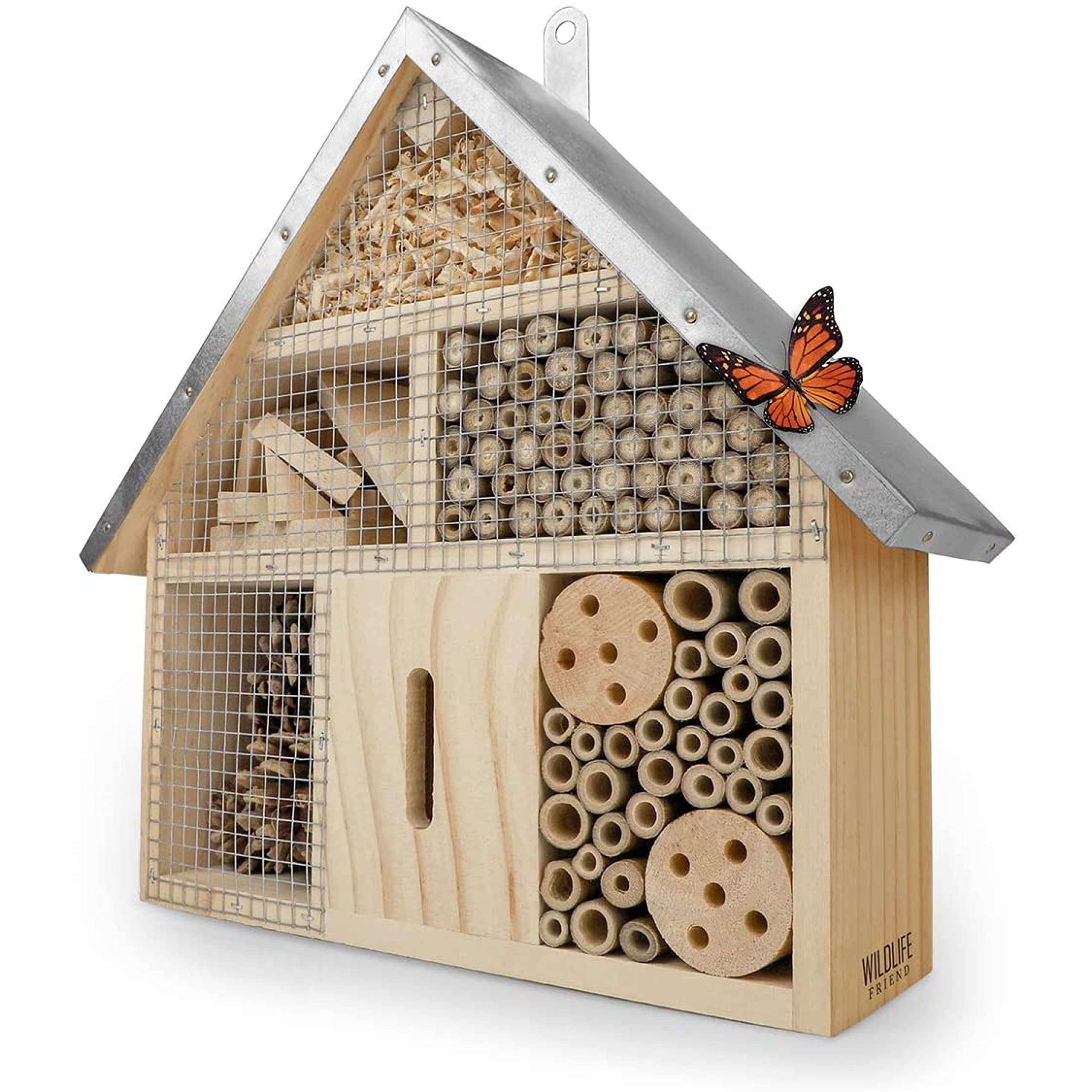 WILDLIFE FRIEND I Insect hotel XXL with metal roof - Untreated wood, Insect house for bees, ladybirds & butterflies I Bee hotel & Nesting aid