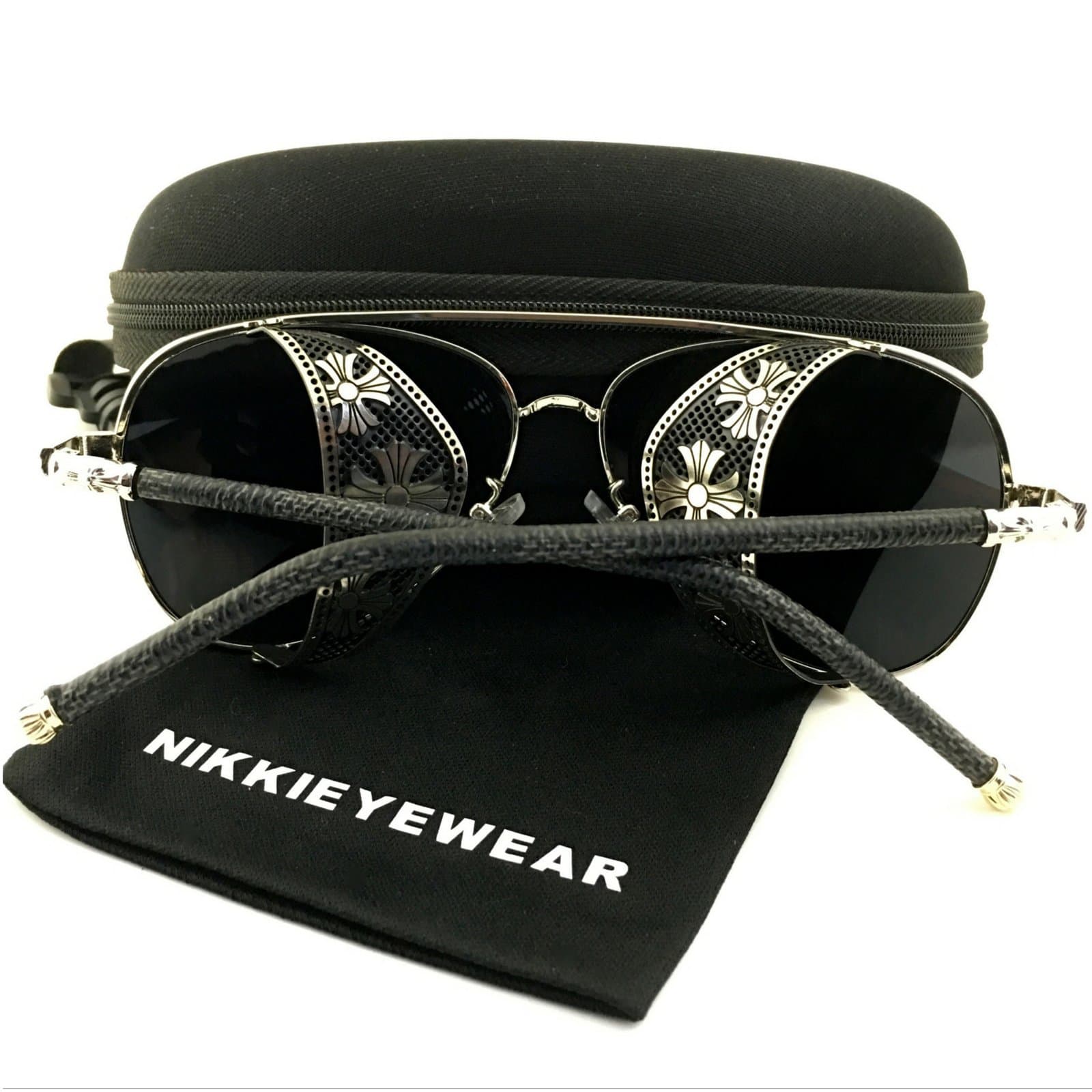 Steampunk Aviator Sunglasses Embossed Intricate Details Side Shields