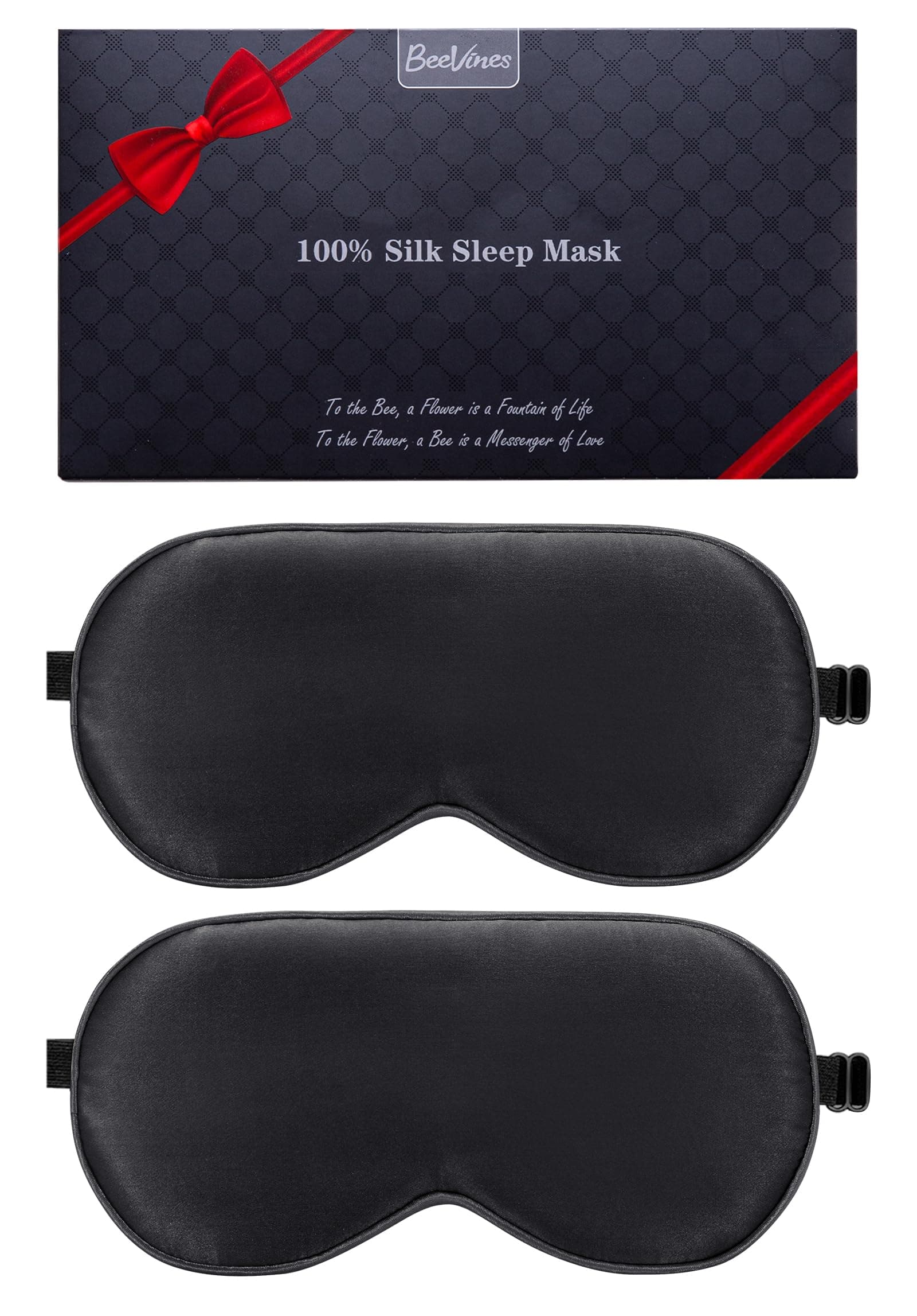 Silk Sleep Mask, 2 Pack Mulberry Silk Eye Mask with Adjustable Strap, Sleeping Aid Blindfold for Nap, Eye Sleep Shade Cover, 100% Blocks Light Reduces Puffy Eyes Gifts for Christmas (Black)