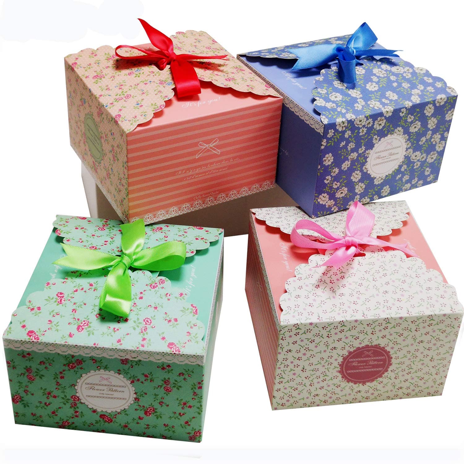 Chilly Gift Treat Boxes 20 Pack Gift Boxes with Ribbons for Cake, Cookies, Goodies, Candy, Handmade Bath Bombs Shower Soaps for Party, Christmas, Birthdays, Weddings (Flower Patterned)